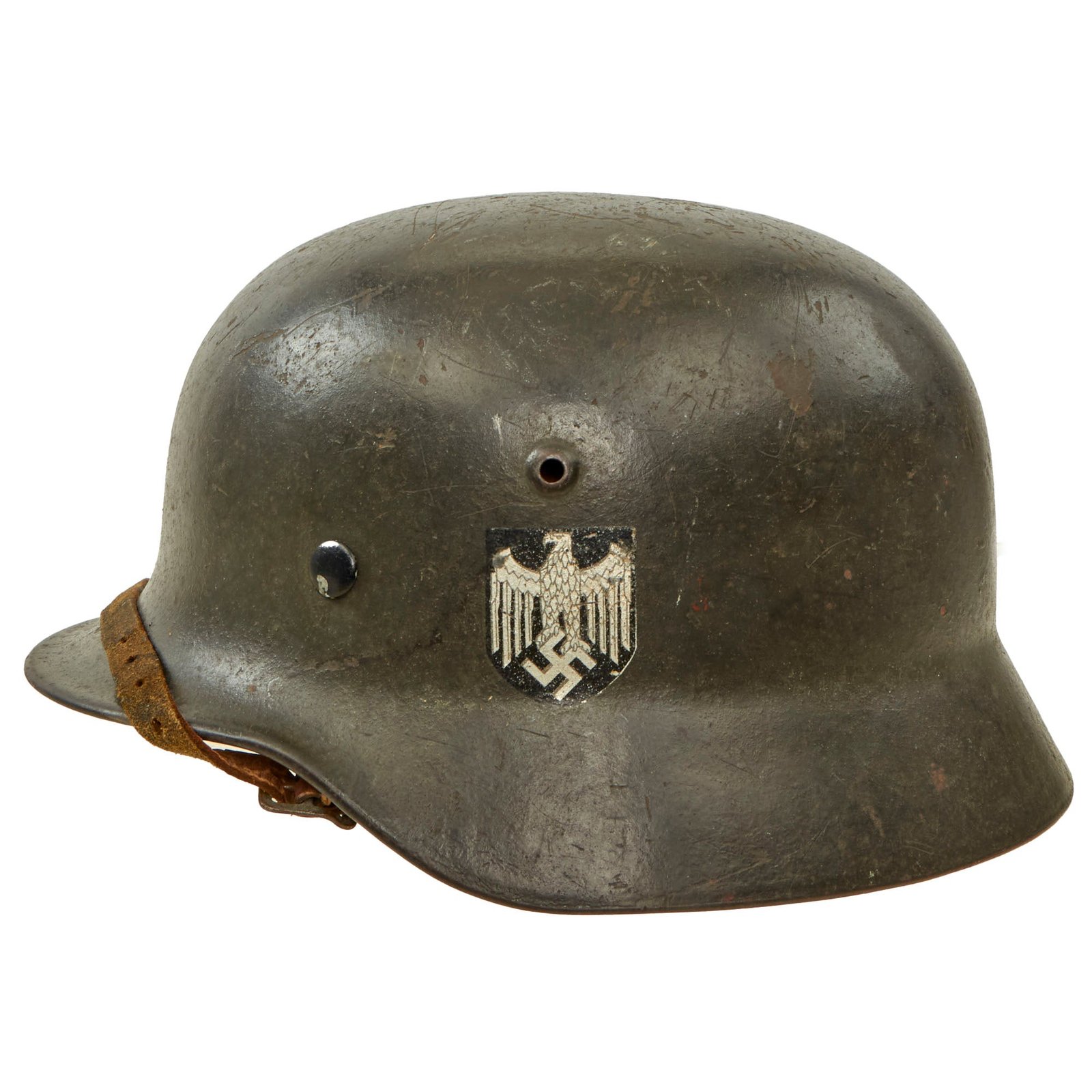 Buy Original German WWII USGI Bringback Heer Army M35 Single Decal Steel Helmet with 56cm Liner & Chinstrap - Size 64 Shell | Original Firearms Antique For Sale