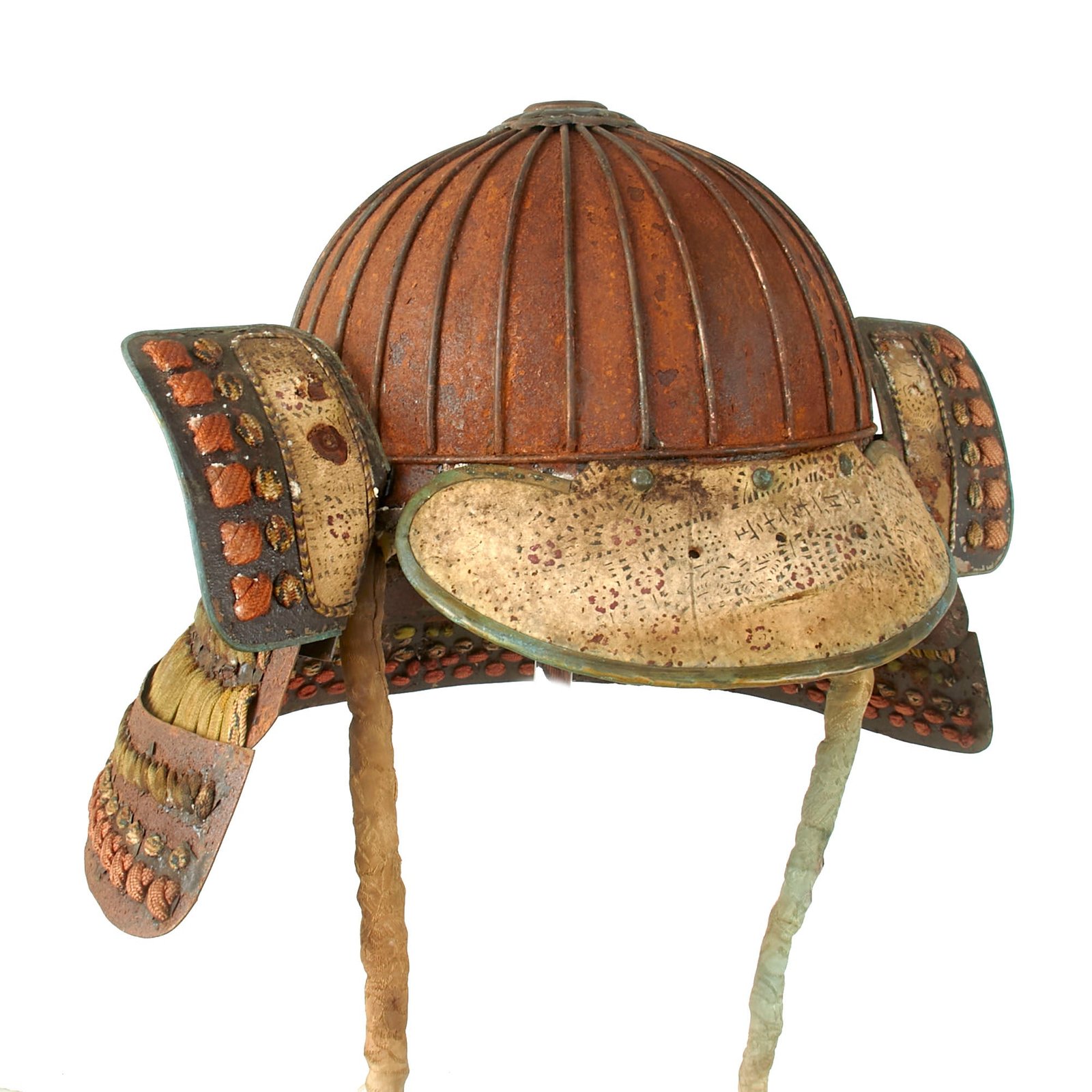 Buy Original Japanese 19th Century Edo Period Iron Samurai Suji - Kabuto Helmet with Ornate Motifs & Chinropes | Original Firearms Antique For Sale