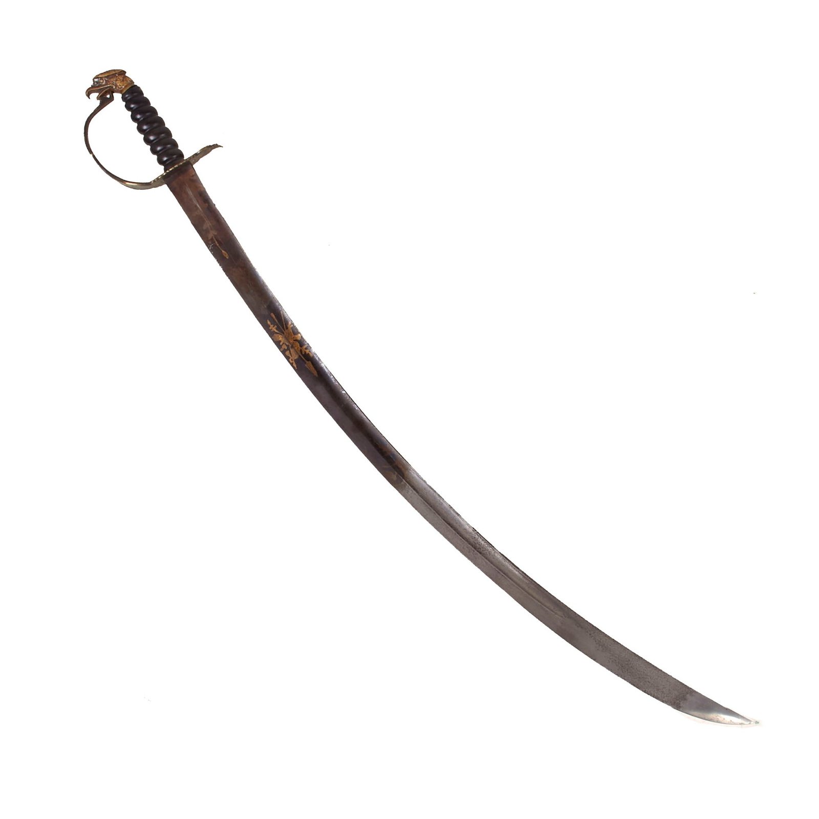 Buy Original U.S. Mexican-American War Era Eagle Head Infantry Officer’s Saber with Unique Spiral Ebony Grip & Fireblued Gold-Inlaid Blade | Original Firearms Antique For Sale