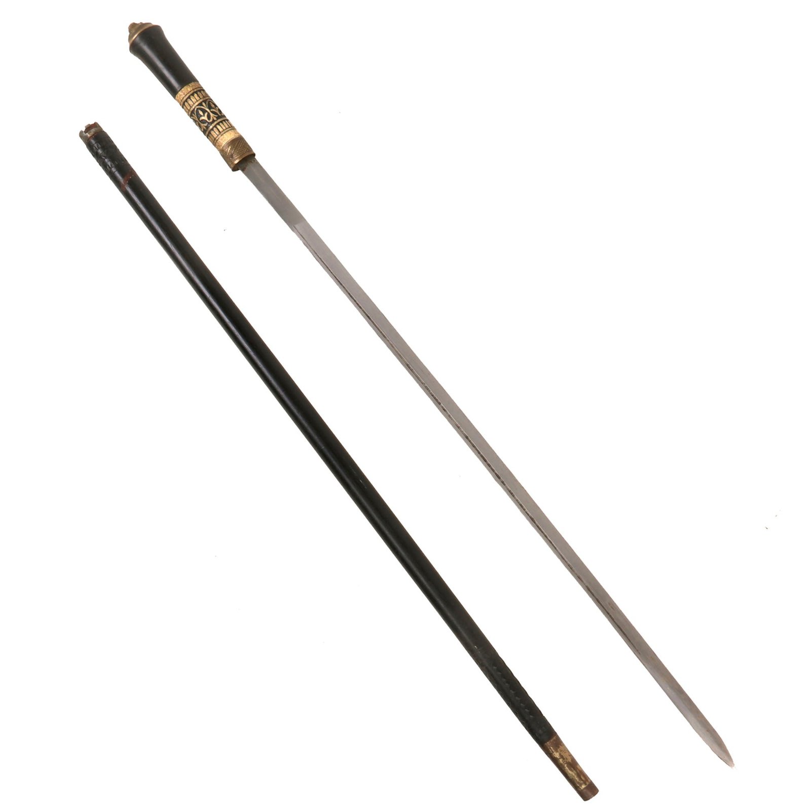 Buy Original British Mid-19th Century High End Sword Cane with Locking Lug & Carved Bone Horn Grip | Original Firearms Antique For Sale