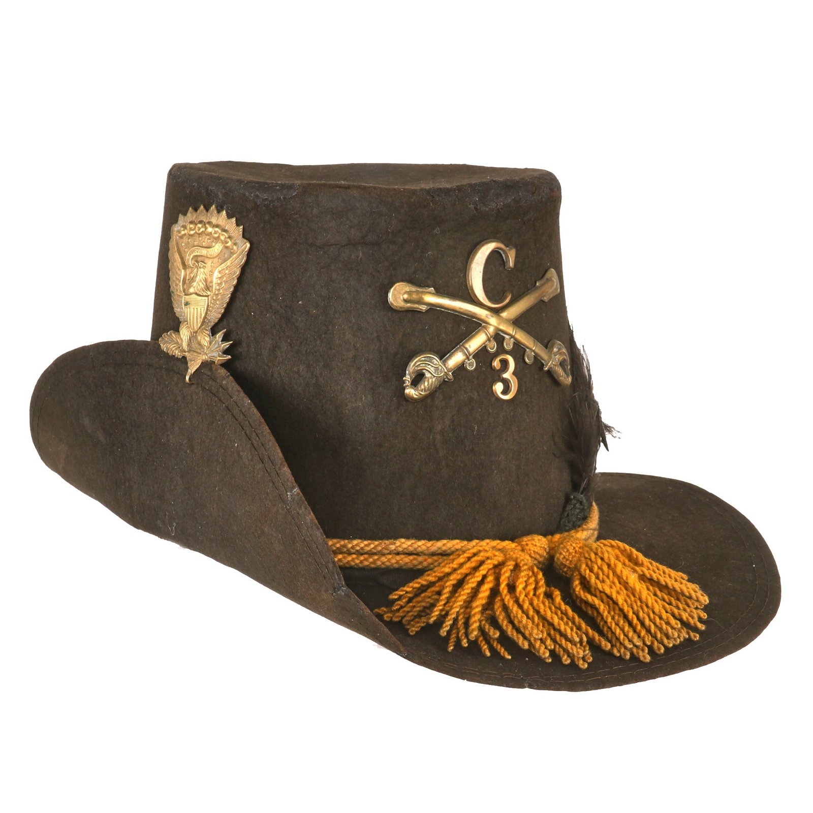 Buy Original U.S. Civil War New Mexico Campaign Army 3rd Cavalry Regiment Enlisted Man’s Model 1858 “Jeff Davis” Hardee Hat with Yellow Cord & Black Ostrich Plume - Fought with Distinction in Battle of Valverde & Battle of Glorieta Pass - Size 4 | Original Firearms Antique For Sale