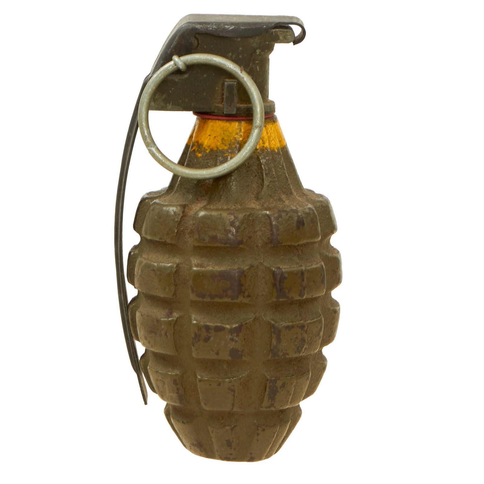 Buy Original U.S. WWII Inert MkII Pineapple Grenade with Yellow Ring & Correct Fuse | Original Firearms Antique For Sale