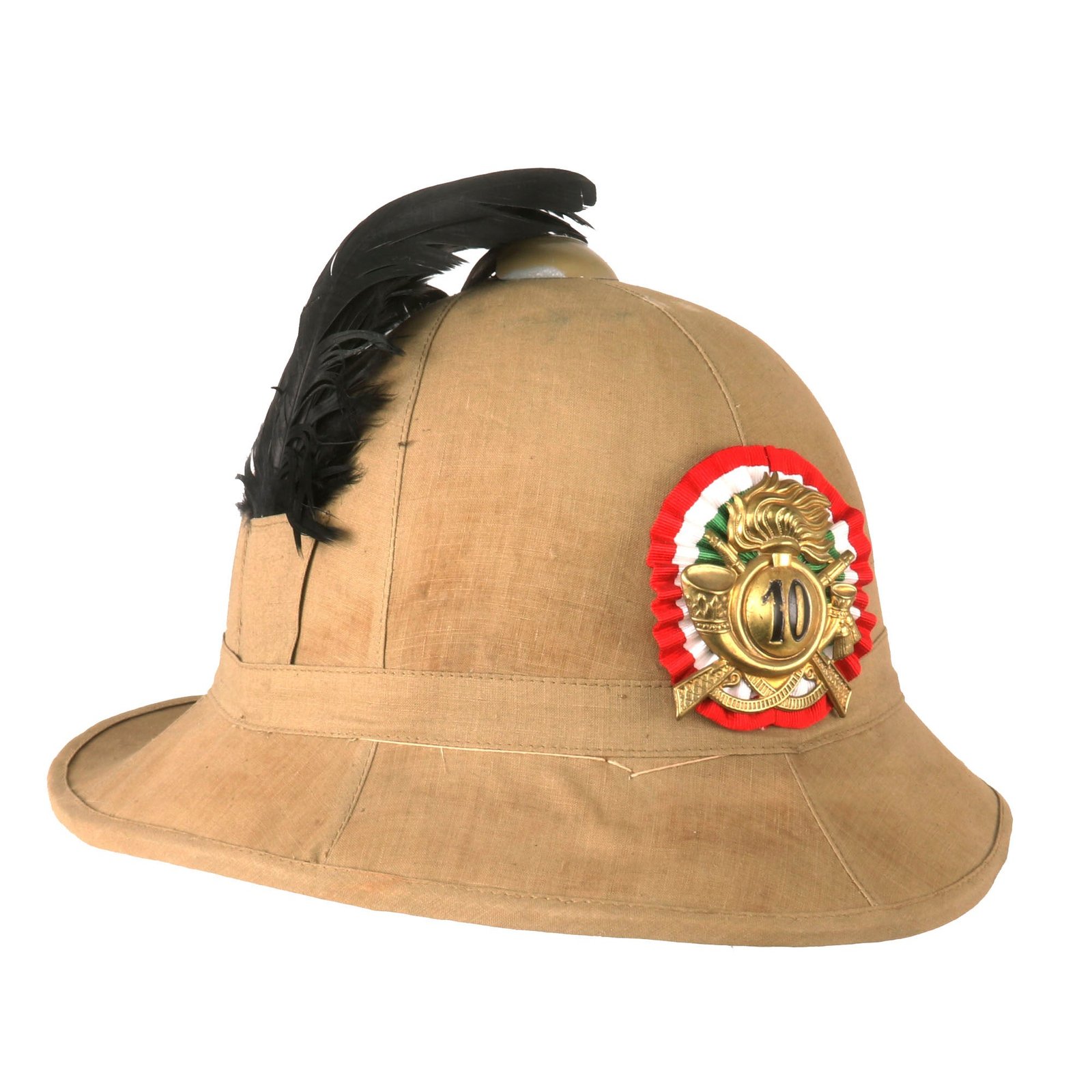 Buy Original Italian WWII North African Campaign M1928 Tropical Sun Pith Helmet with Feather - 10th Bersaglieri Regiment - Annihalated in Combat with American Forces | Original Firearms Antique For Sale