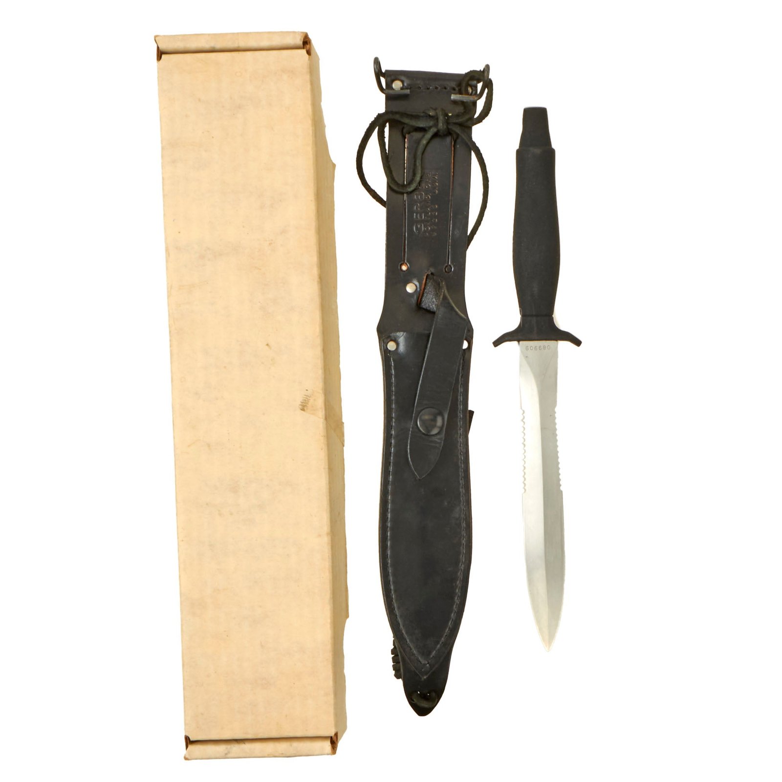 Buy Original U.S. Cold War Era Unissued Gerber MkII “Narrow Wasp” Fighting Survival Knife with Scabbard in Original Box with Paperwork - Serial 089909 - Made in 1980 | Original Firearms Antique For Sale