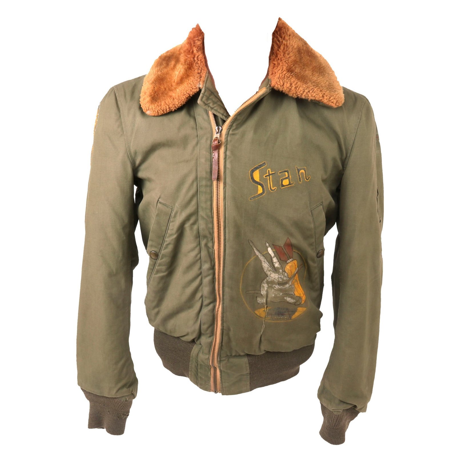 Buy Original U.S. WWII 398th Bomb Squadron 20th Air Force Painted B-15 Flight Jacket “Stan” - Size 34 | Original Firearms Antique For Sale