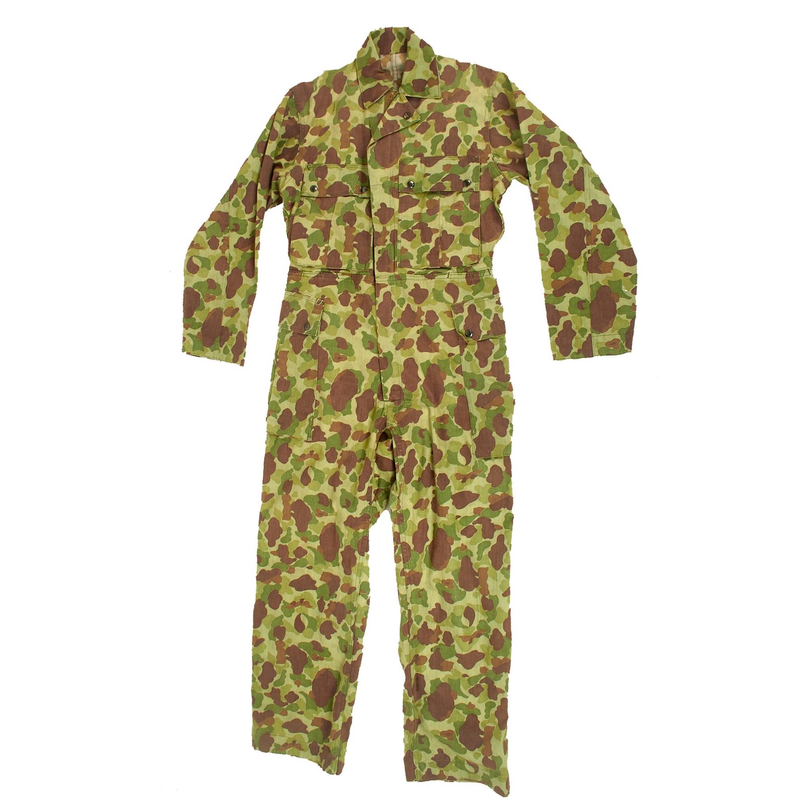 Buy Original U.S. WWII Army M1942 Camouflage Jungle Suit Herring Bone Twill Coveralls with Internal Suspenders - Size 38R | Original Firearms Antique For Sale