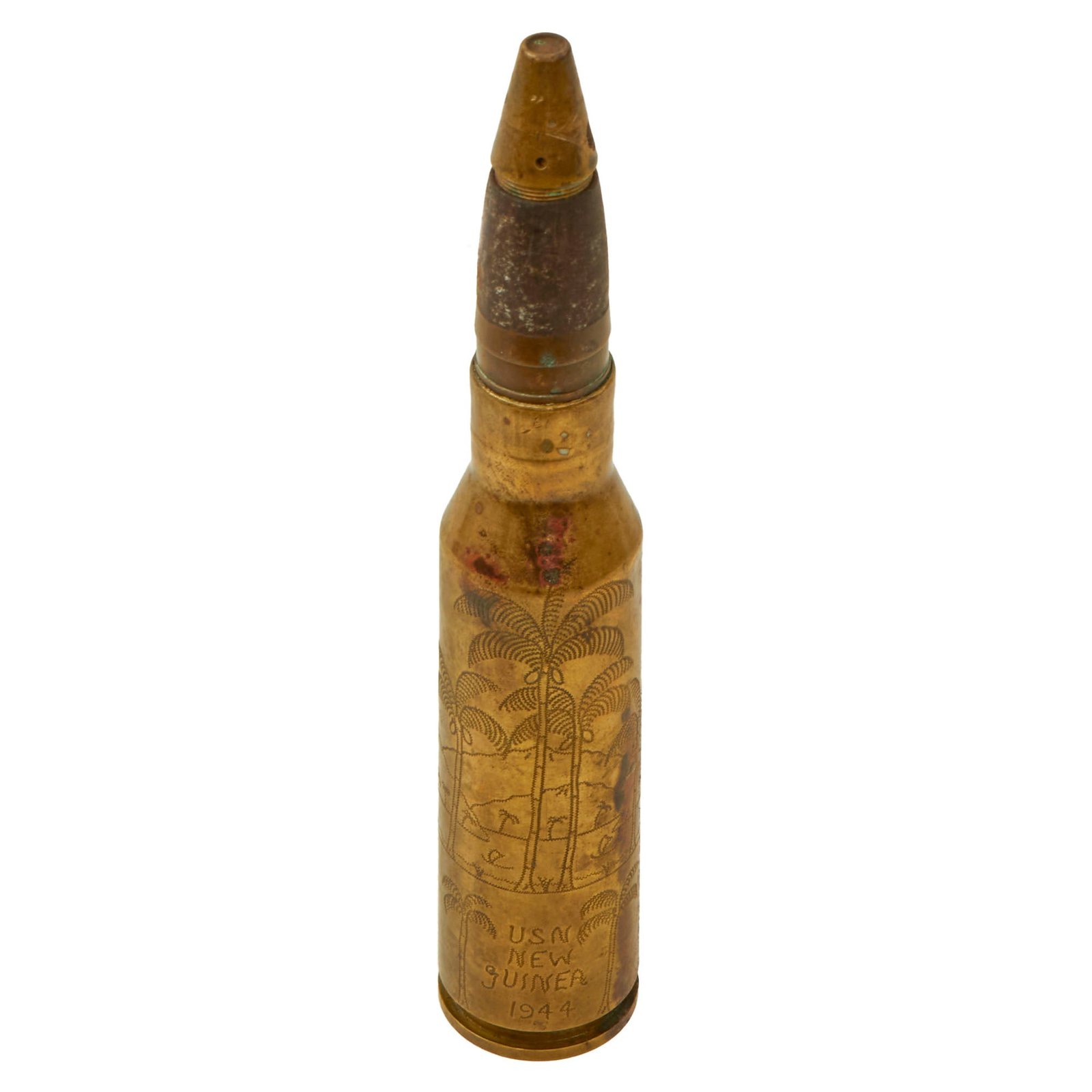 Buy Original Japanese WWII U.S. Navy Captured & Engraved Imperial Japanese Navy INERT 25mm High Explosive Round For The Type 96 Anti-Aircraft Cannon - USN New Guinea 1944 | Original Firearms Antique For Sale
