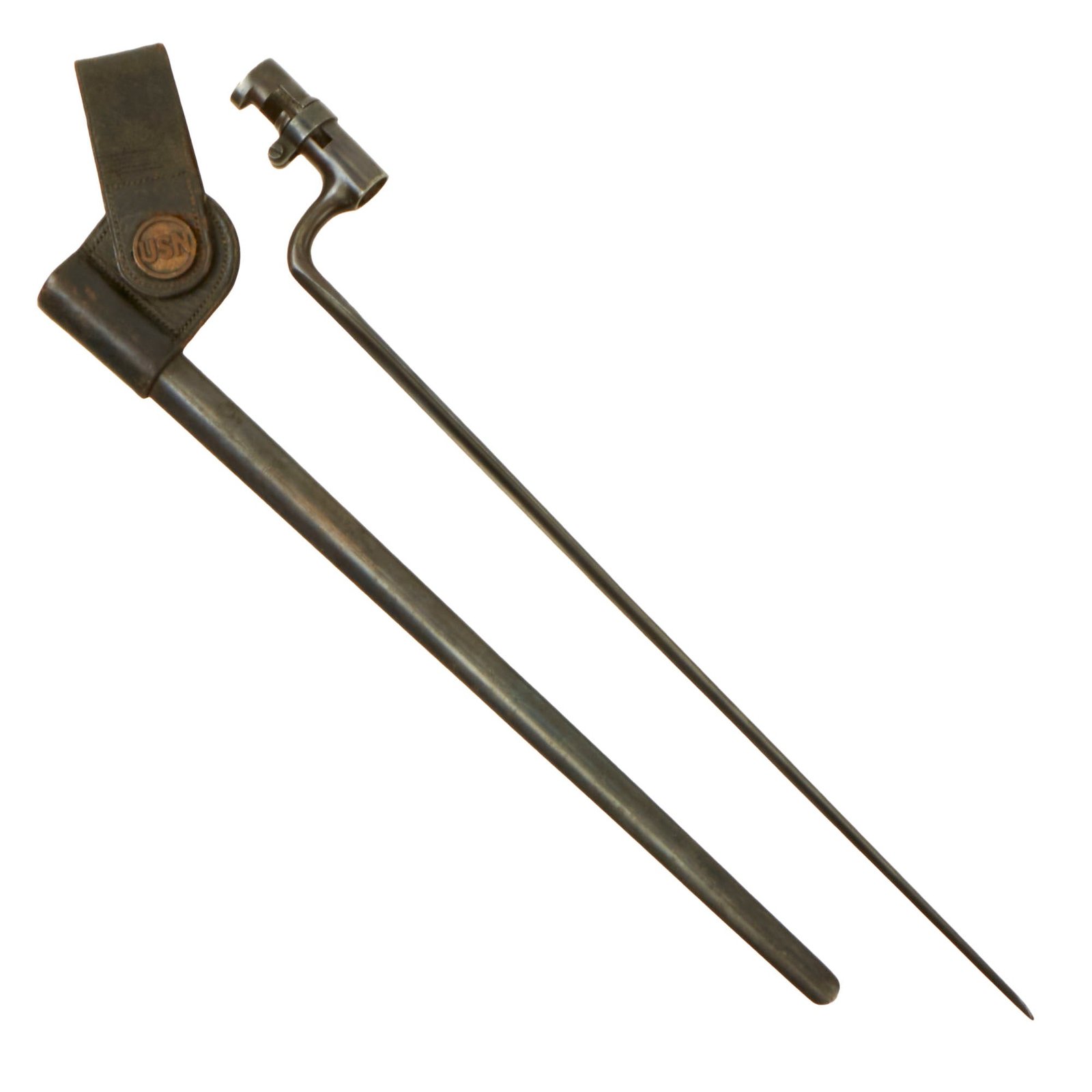 Buy Original U.S. Indian Wars Navy Springfield Trapdoor M1873 Rifle Socket Bayonet with Extremely Scarce U.S.N. Scabbard | Original Firearms Antique For Sale