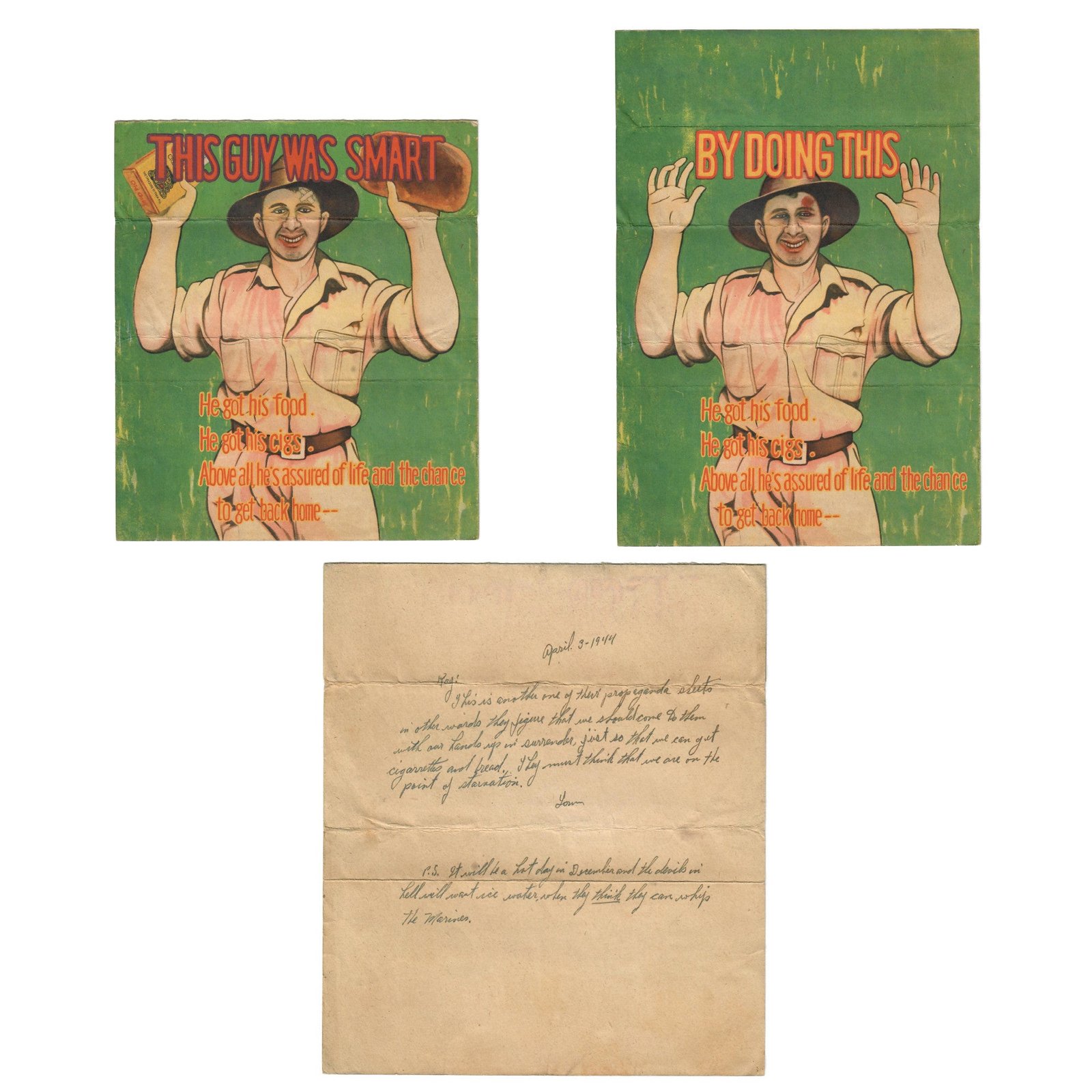Buy Original Japanese WWII USMC Captured “This Guy Was Smart” Fold-Out Propaganda Leaflet Dropped on Australian Soldiers Captured and Used as Letter by U.S. Marine - Scarce | Original Firearms Antique For Sale