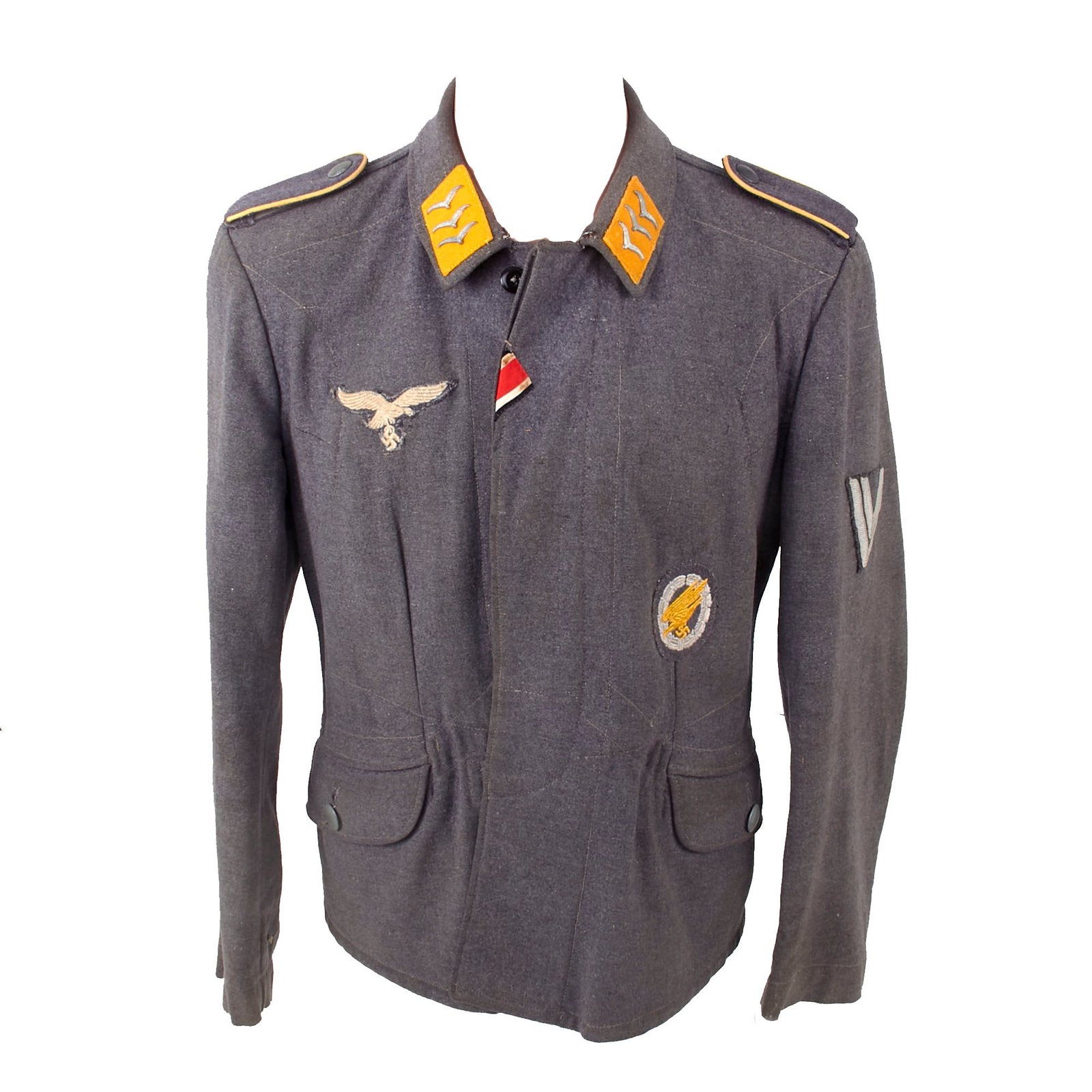 Buy Original German WWII Luftwaffe Flight Branch Obergefreiter Enlisted Two Pocket Fliegerbluse Tunic with Fabric fallschirmjäger Badge | Original Firearms Antique For Sale