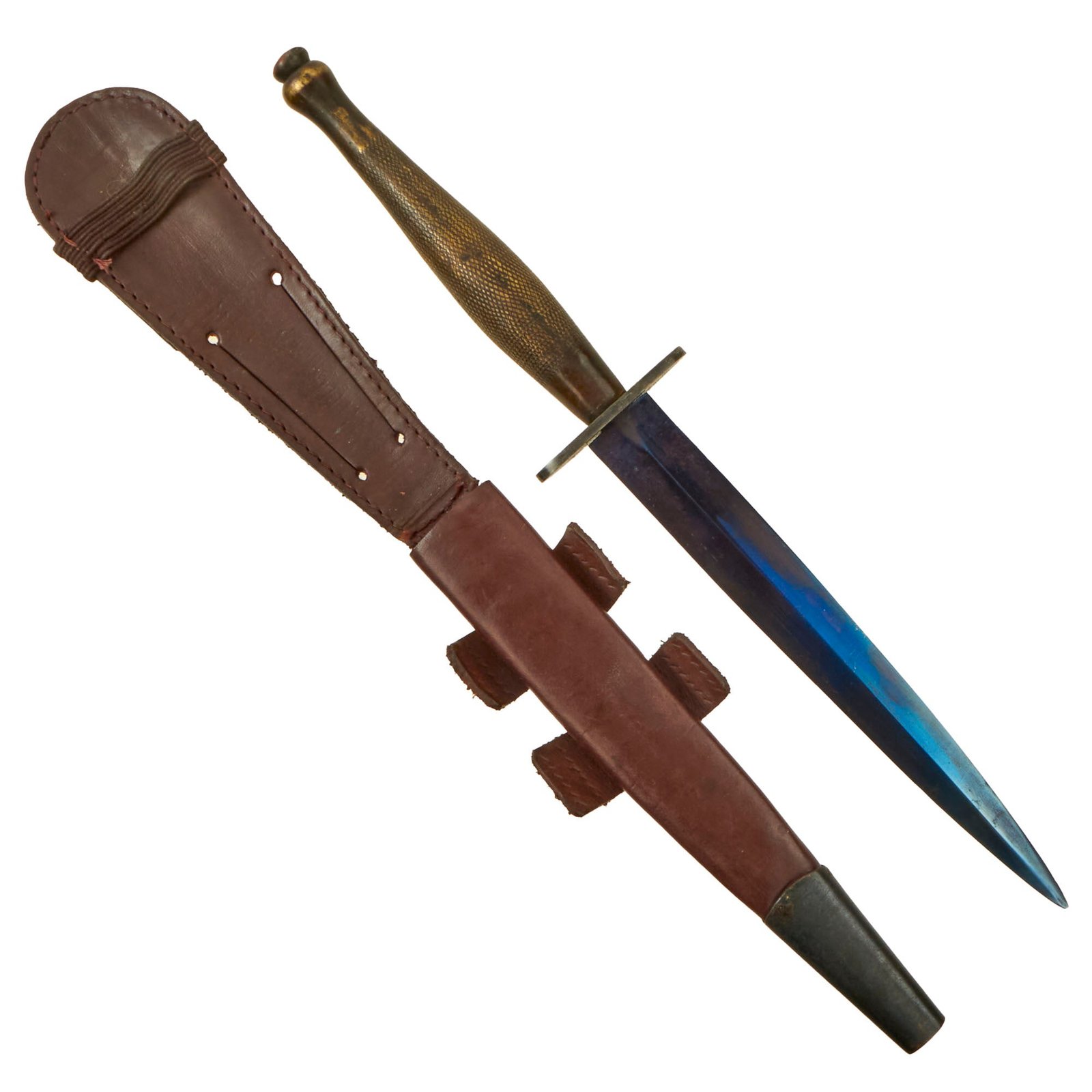 Buy Original British WWII Tremendous Private Purchase Second Pattern Fairbairn-Sykes Commando Dagger Fighting Knife with Blued Blade & Sheath by J. Clarke & Son of Sheffield - Dated 1942 | Original Firearms Antique For Sale