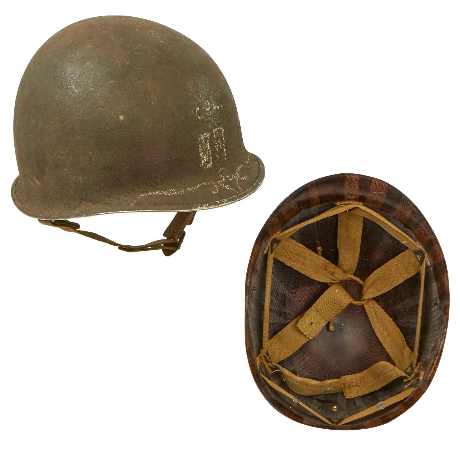 Buy Original U.S. WWII 1942 Captain’s M1 McCord Front Seam Fixed Bale Helmet with Worn Firestone Liner | Original Firearms Antique For Sale
