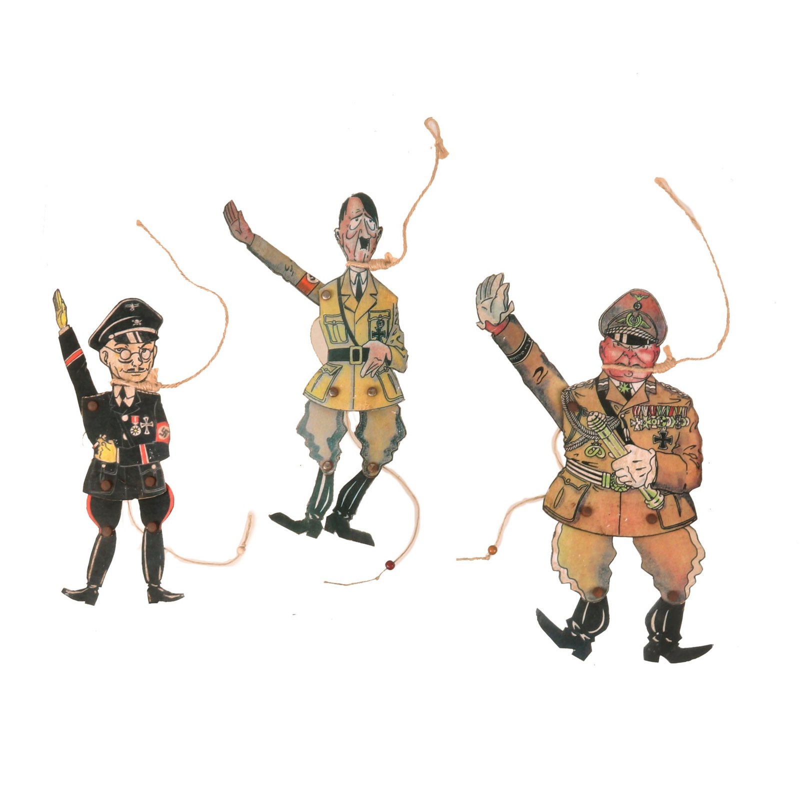 Buy Original Danish WWII Set of 3 American Anti-German Propaganda Jointed Paper “Hanging” Dancing Caricatures - Adolf, Himmler, & Göring | Original Firearms Antique For Sale