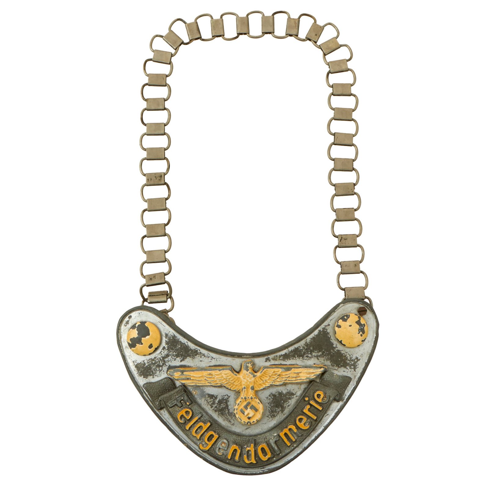 Buy Original German WWII Feldgendarmerie Police Gorget with Phosphorescent Paint and Neck Chain | Original Firearms Antique For Sale