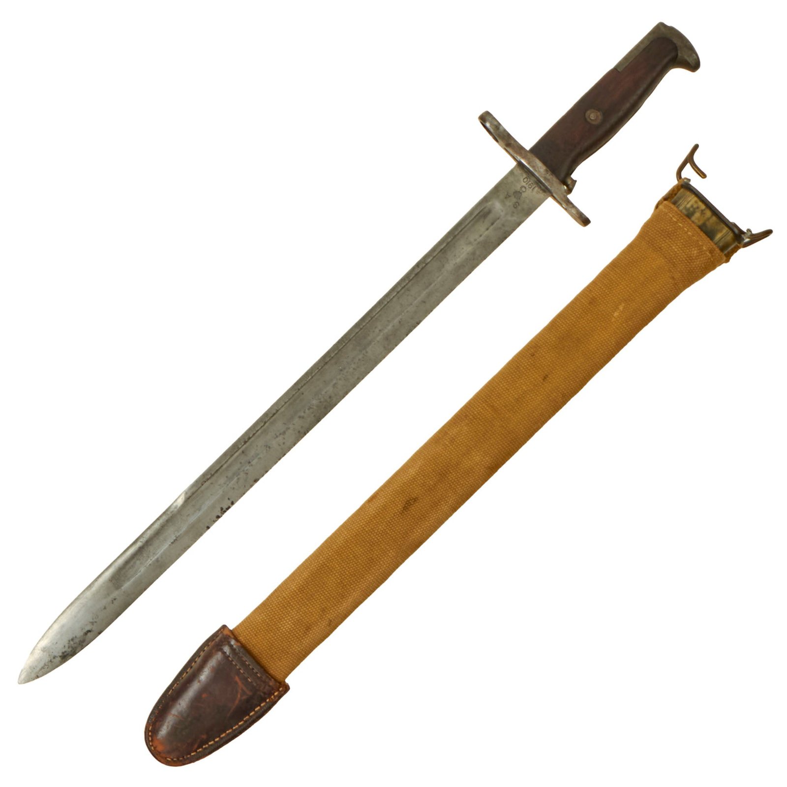 Buy Original U.S. WWI M1905 Springfield Rifle 16" Bayonet by Springfield Armory with M1910 Scabbard - Dated 1910 | Original Firearms Antique For Sale