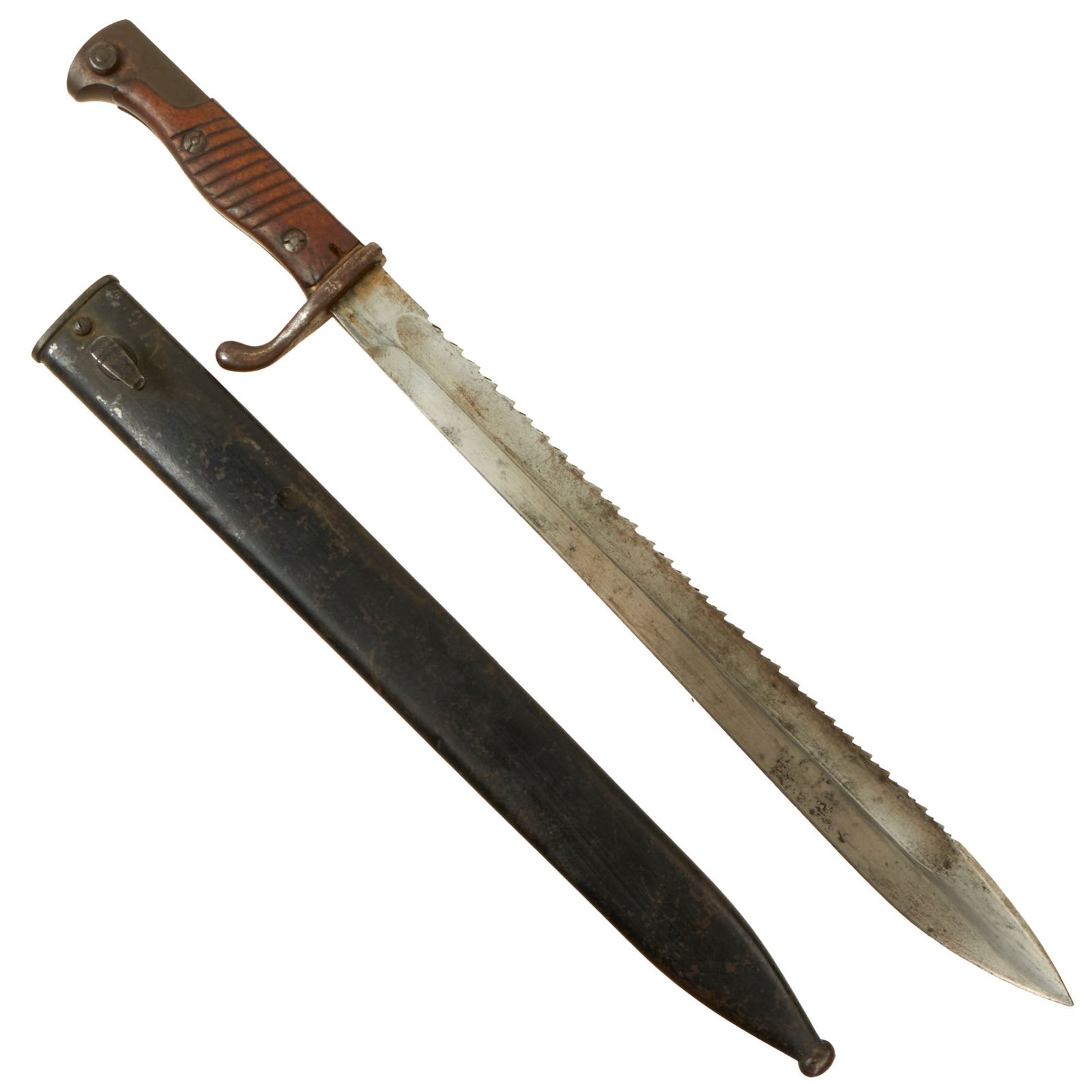 Buy Original German WWI Bavarian M1898/05 n/A Butcher Sawback Bayonet by Fichtel & Sachs Dated 1916 with Steel Scabbard | Original Firearms Antique For Sale