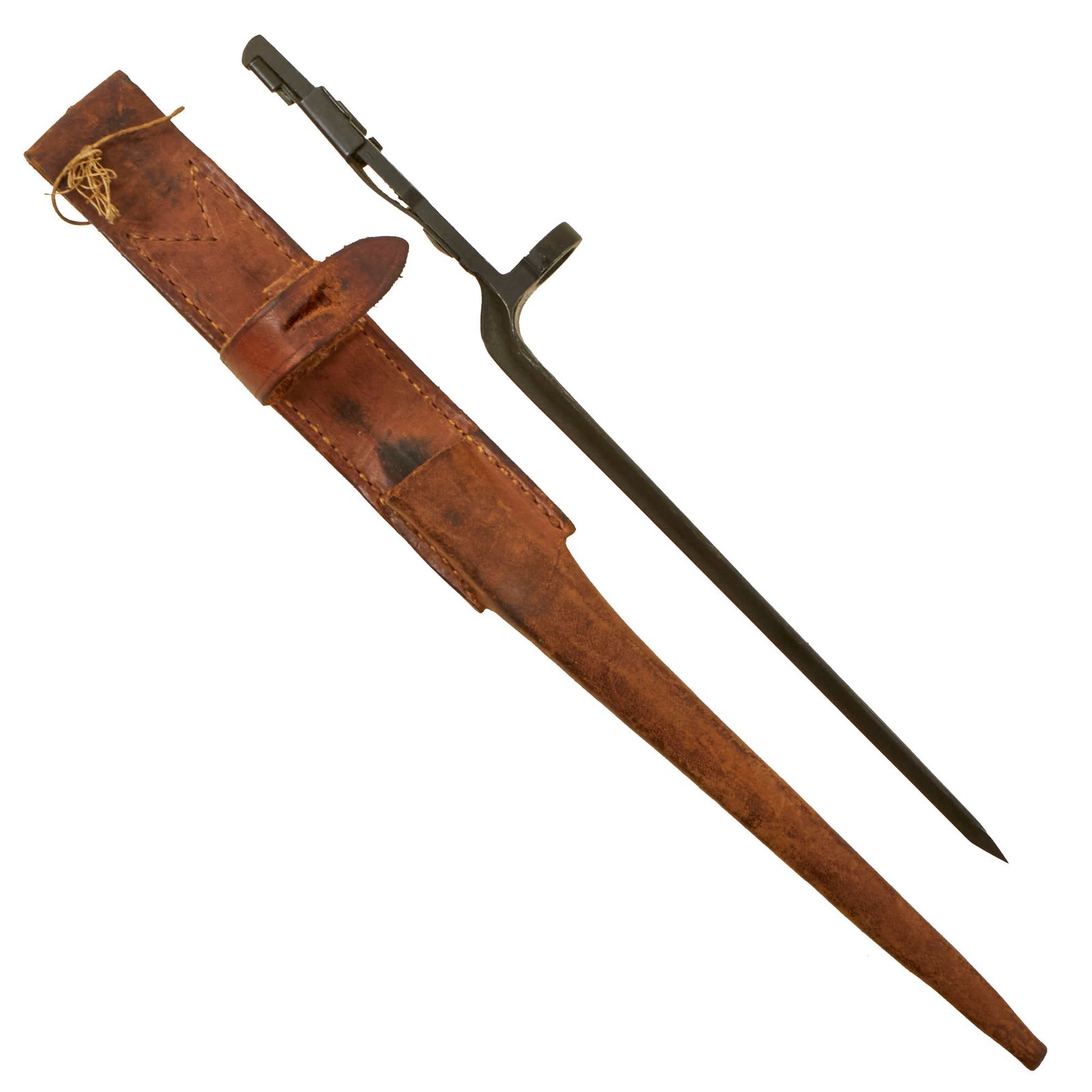 Buy Original U.S. WWII Rare M1941 Johnson Rifle Spike Bayonet with Leather Scabbard | Original Firearms Antique For Sale