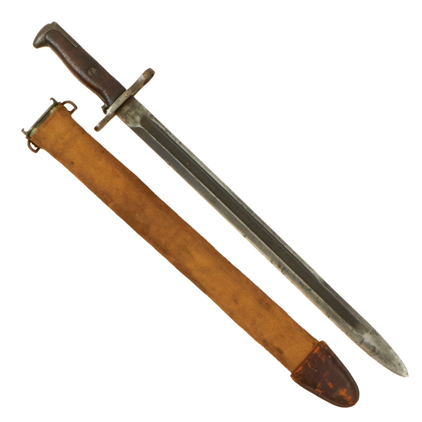 Buy Original U.S. WWI M1905 Springfield 16 inch Rifle Bayonet by Rock Island Arsenal with M1910 Scabbard - Dated 1918 | Original Firearms Antique For Sale