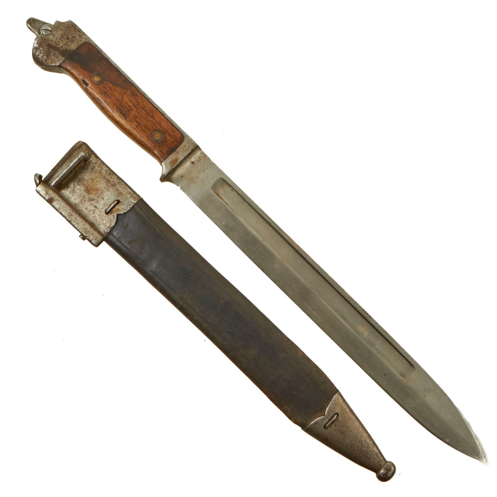 Buy Original Danish Krag–Jørgensen M1889/93 Knife Bayonet for Gevær M/89 Rifle with Scabbard - Dated 1911 | Original Firearms Antique For Sale