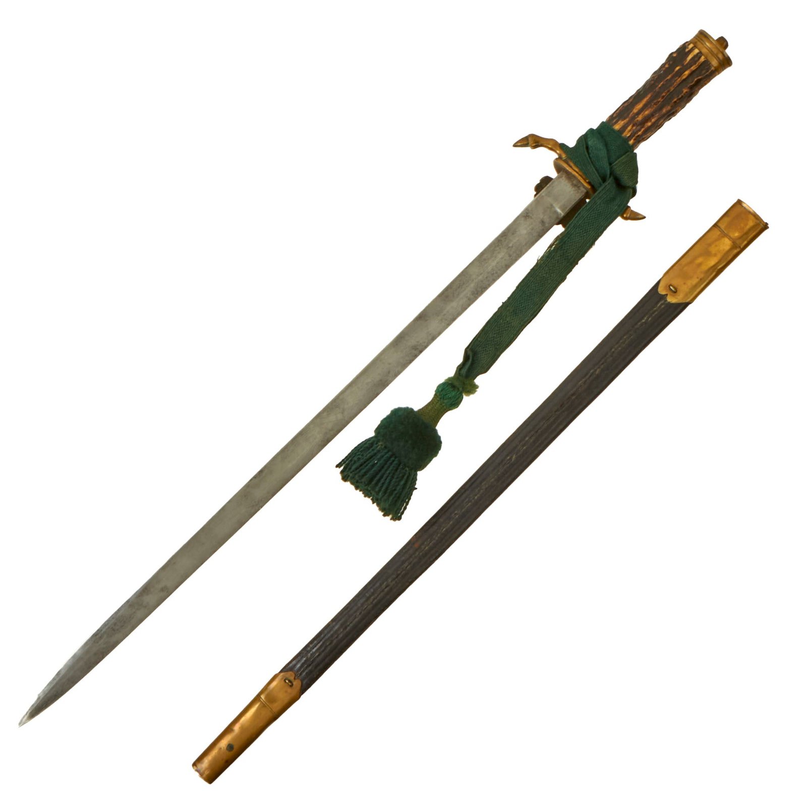 Buy Original Imperial German WWI Hirschfänger Stag Handle Forestry Dress Cutlass with Scabbard & Troddle Knot | Original Firearms Antique For Sale