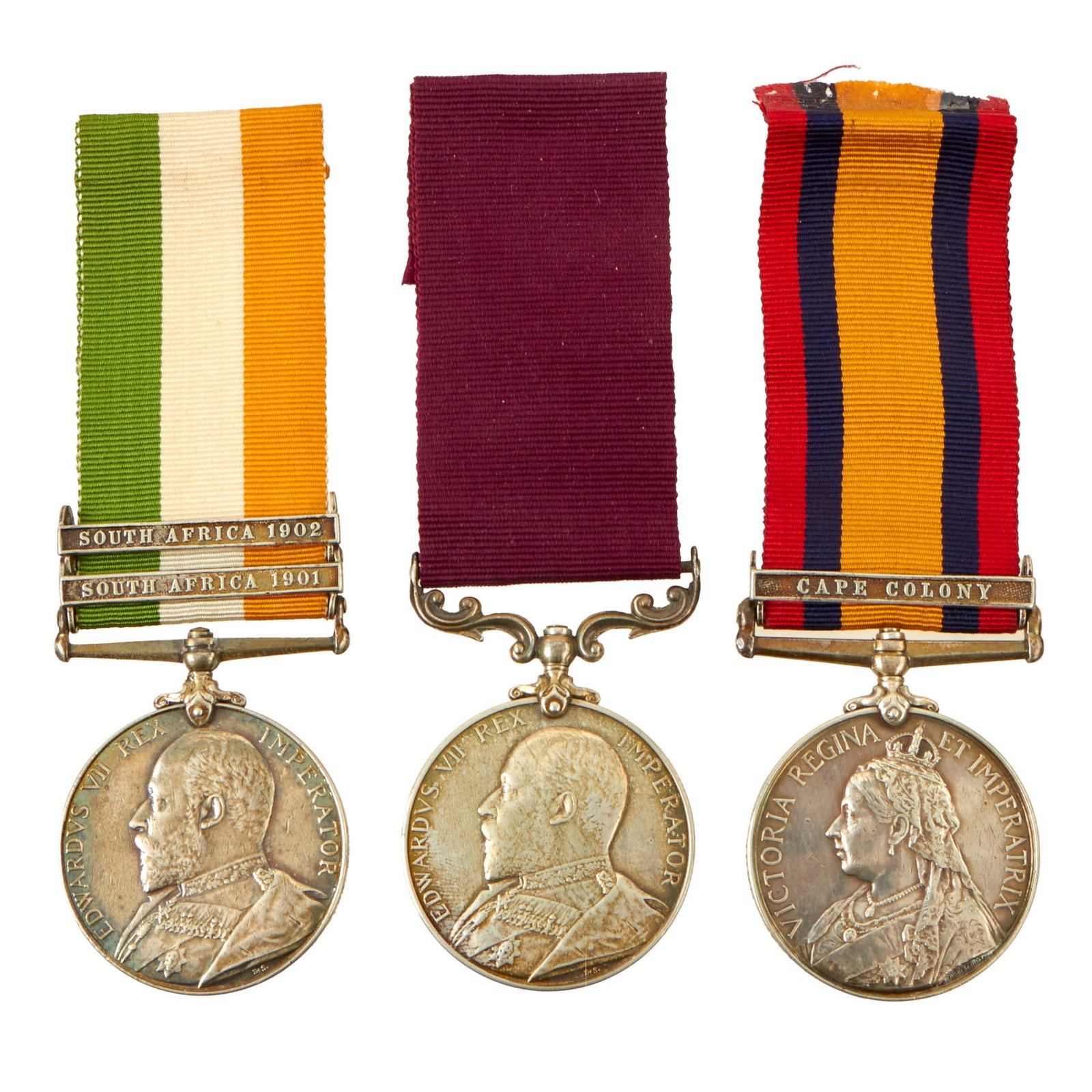 Buy Original British Second Boer War West Yorkshire Regiment Named Version Two Queen's South Africa Medal, King's South Africa Medal, and Long Service Good Conduct Medal - Color Sergeant John Arthur Smith | Original Firearms Antique For Sale