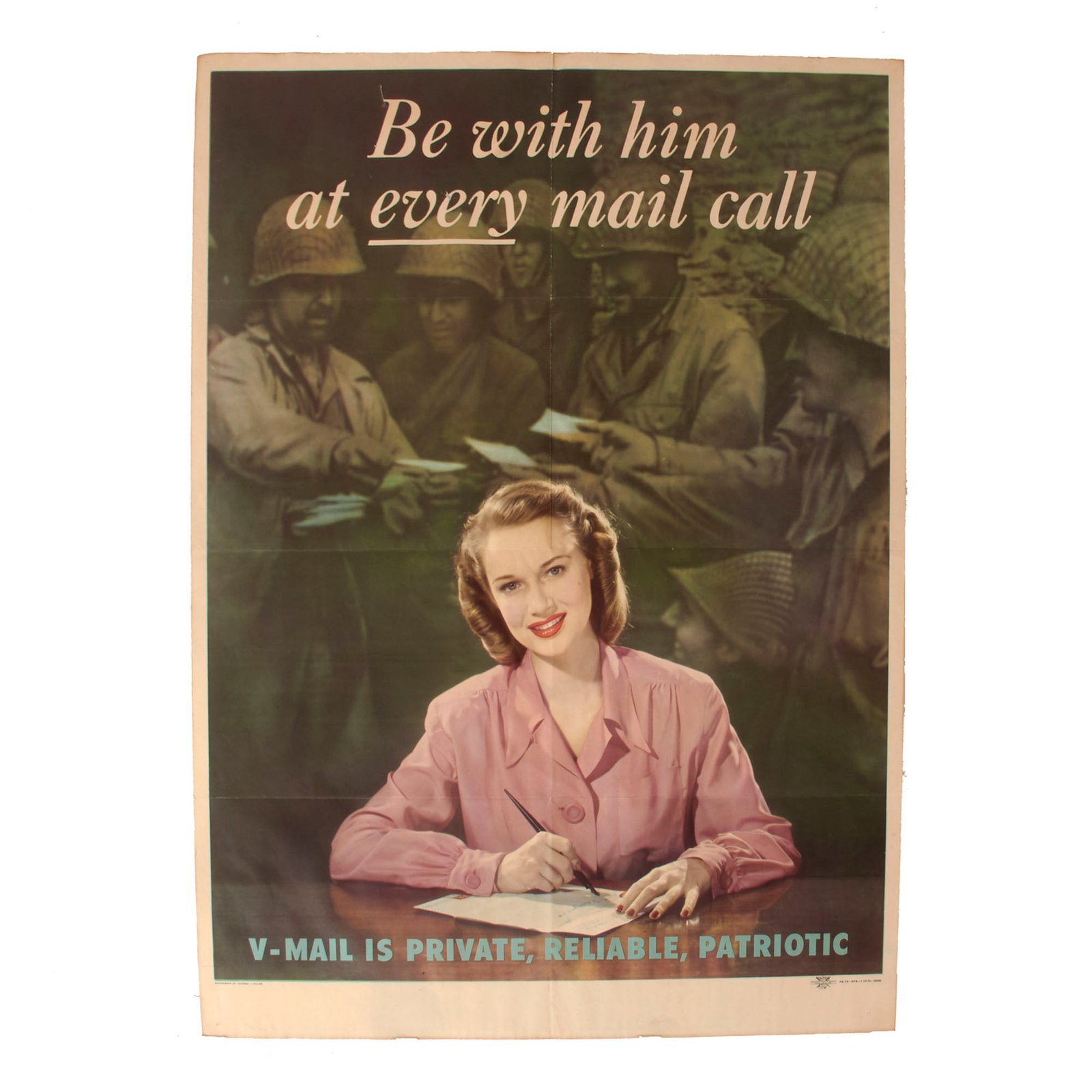 Buy Original U.S. WWII Victory Mail “Be With Him at Every Mail Call” US Army Postal Service Promotional Poster - 21” x 28” | Original Firearms Antique For Sale