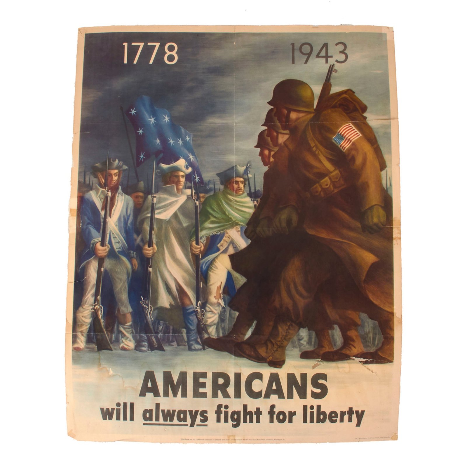 Buy Original U.S. WWII Government Printing Office Propaganda Poster - “Americans Will Always Fight For Liberty” - 40” x 28” | Original Firearms Antique For Sale