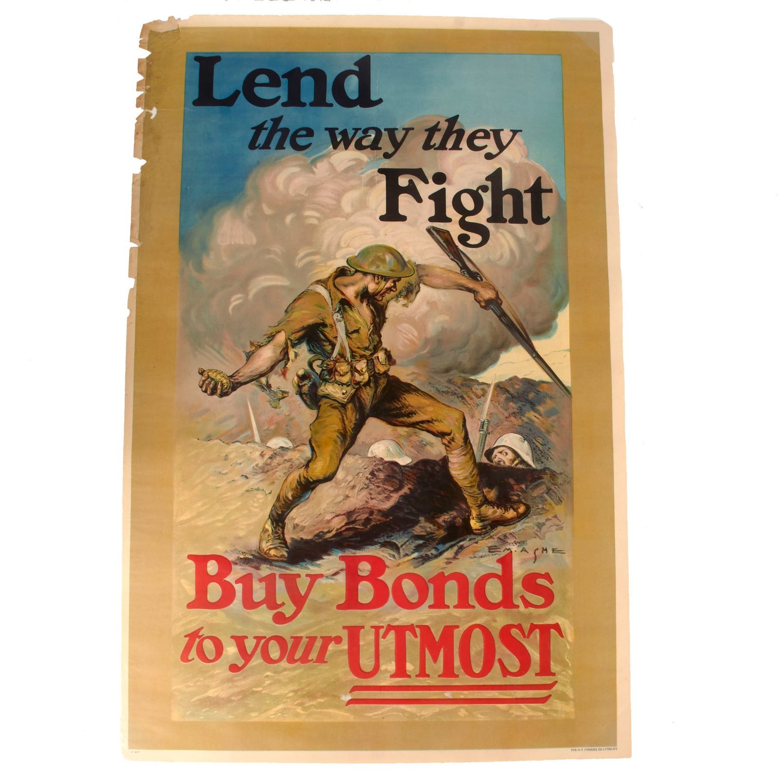 Buy Original U.S. WWI 1918 “Lend the Way They Fight Buy Bonds to your Utmost” Propaganda Poster - 27 x 41” | Original Firearms Antique For Sale
