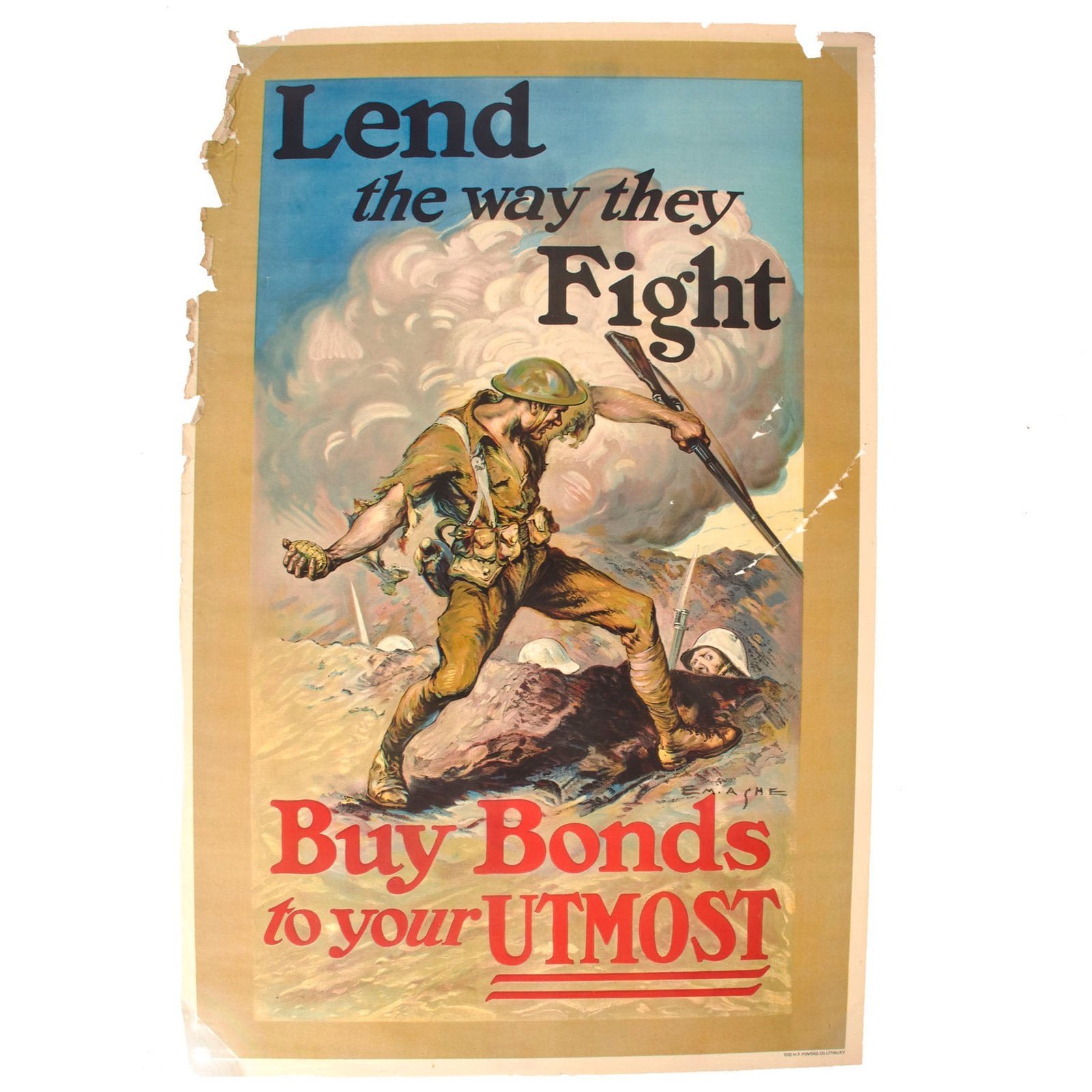 Buy Original U.S. WWI 1918 “Lend the Way They Fight Buy Bonds to your Utmost” Propaganda Poster - 27 x 41” | Original Firearms Antique For Sale