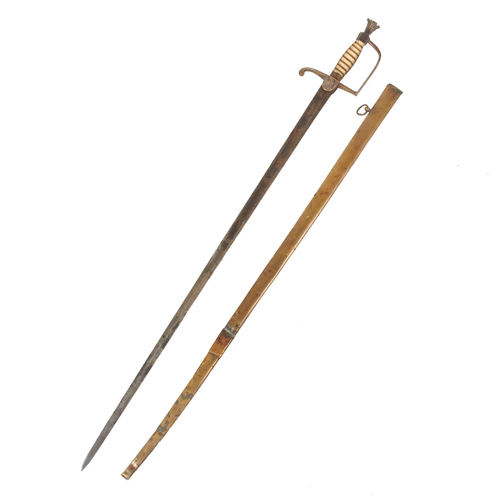 Buy Original U.S. 1830s Era Staff Officer’s Sword with Indian Princess Maiden Pommel & Etched Blade with All-Brass Scabbard | Original Firearms Antique For Sale