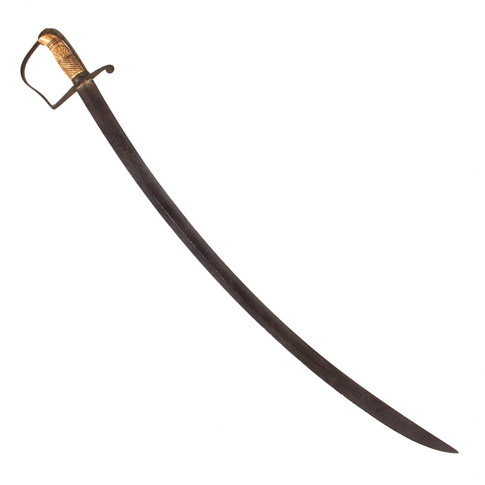 Buy Original U.S. War of 1812 Era Mounted Officer’s Saber with Gold-Inlaid Blade & Ribbed Ivory Grip | Original Firearms Antique For Sale