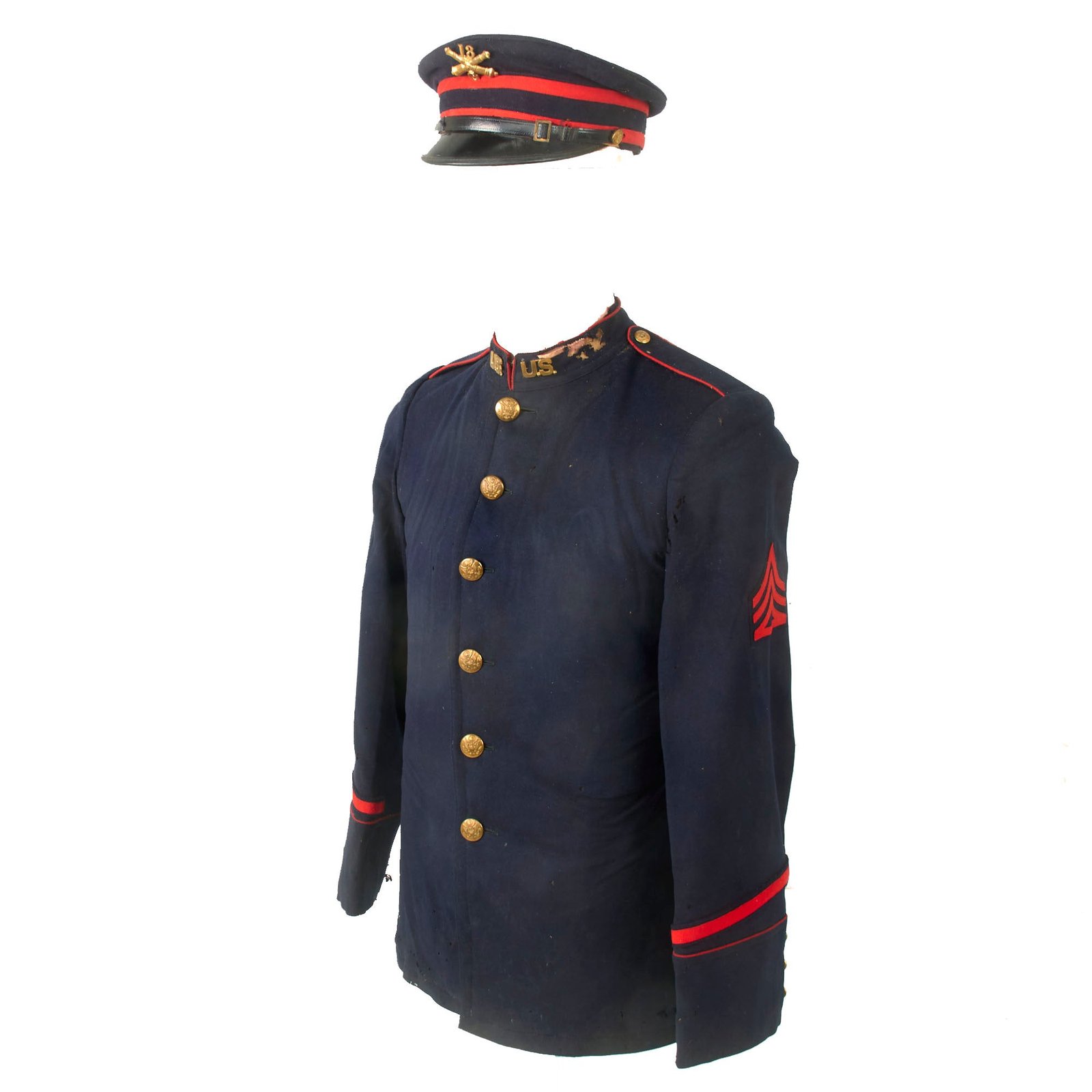 Buy Original U.S. Pre-WWI Model 1902 13th Field Artillery Uniform Jacket & M1902 Artillery Visor with Outstanding Quilted Lining in Jacket - Quartermaster Sergeant G.W.S. | Original Firearms Antique For Sale