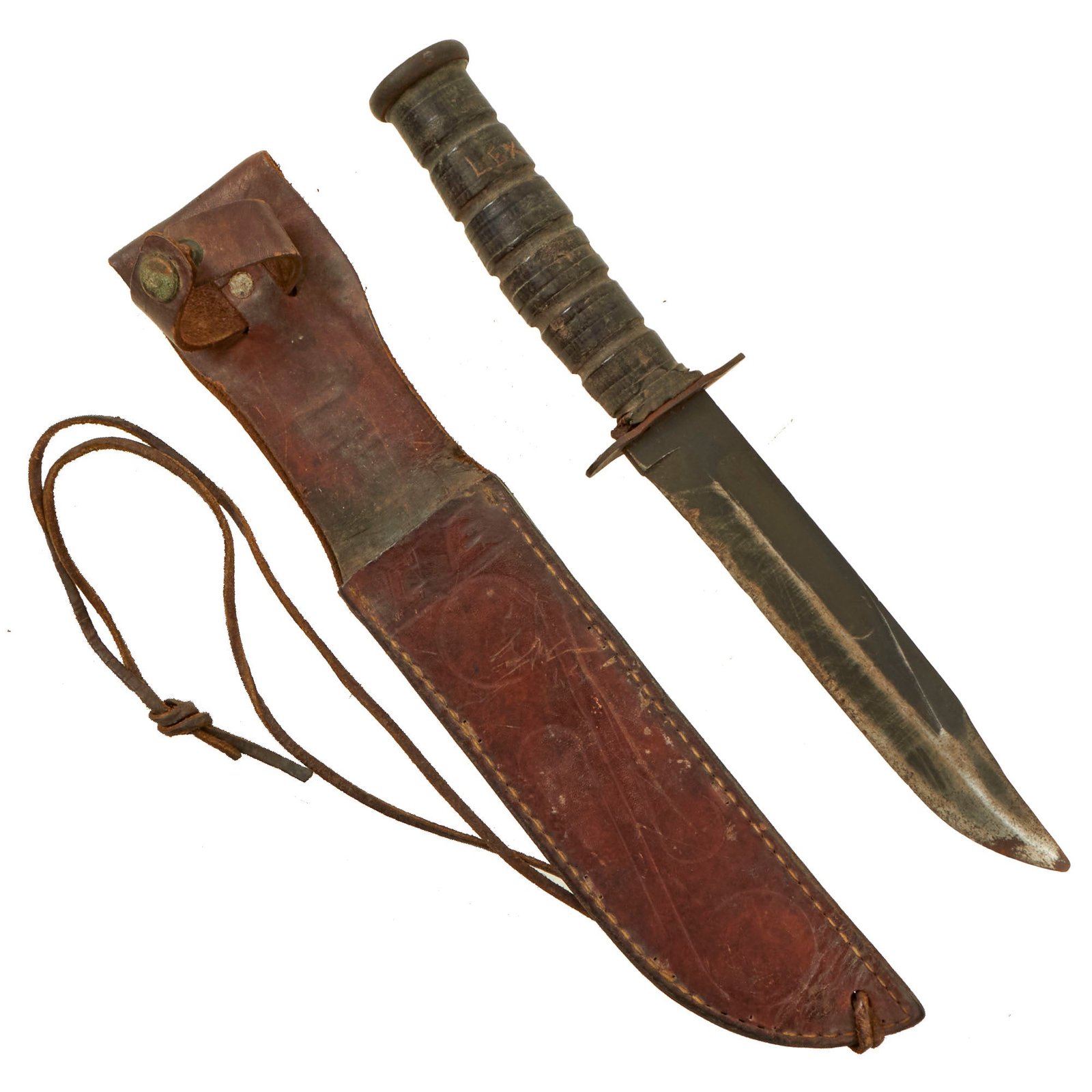 Buy Original U.S. WWII USMC Mark 2 KA-BAR Fighting Knife by CAMILLUS in Personalized Leather Sheath | Original Firearms Antique For Sale