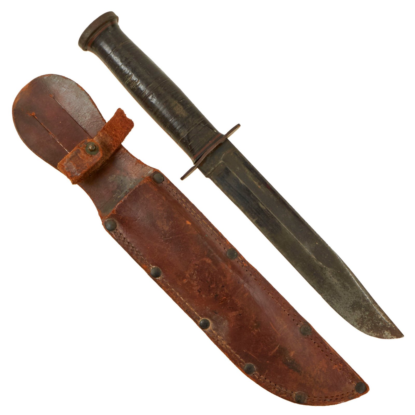 Buy Original U.S. WWII Western G-46-8 "KA-BAR" Style Fighting Knife with Correct Leather Scabbard | Original Firearms Antique For Sale