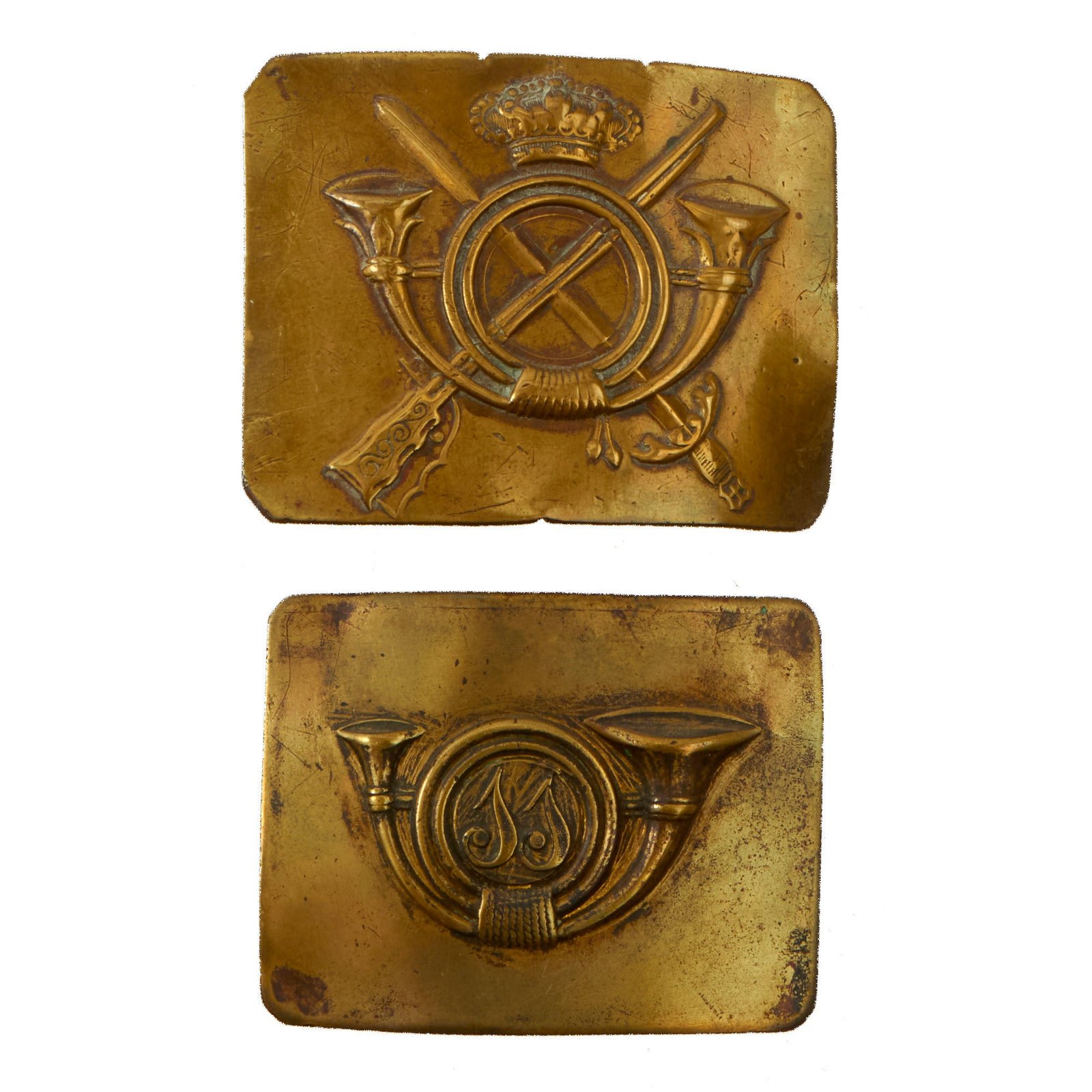 Buy Original Spanish-American War Pair of M1886 Spanish Regulars Belt Buckles - Crossed Rifles & JJ | Original Firearms Antique For Sale