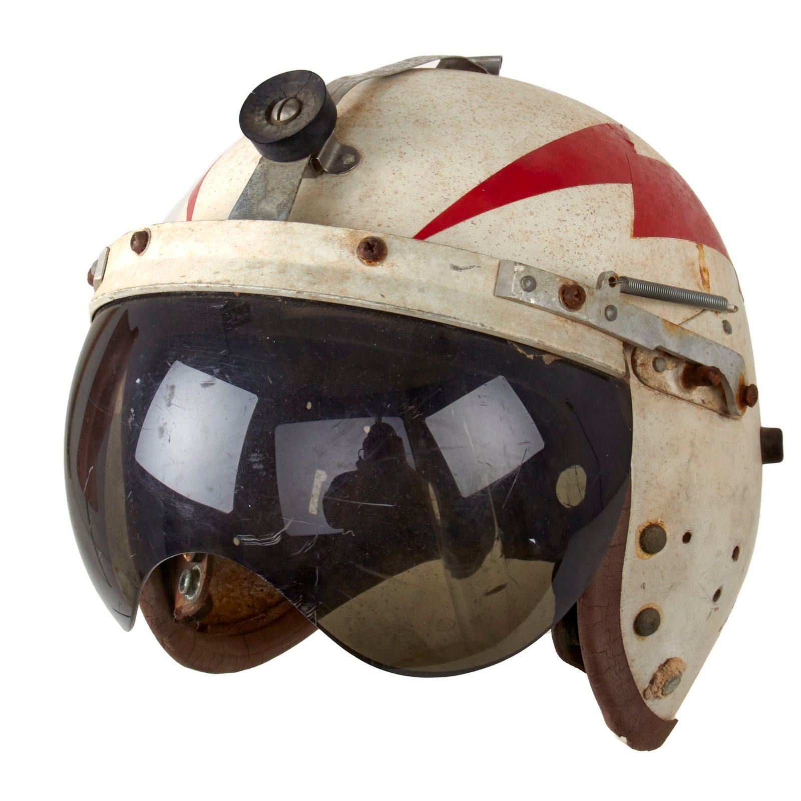 Original U.S. Cold War P-4 Flying Pilot Helmet with Tinted Visor & Thunderbolt Decals