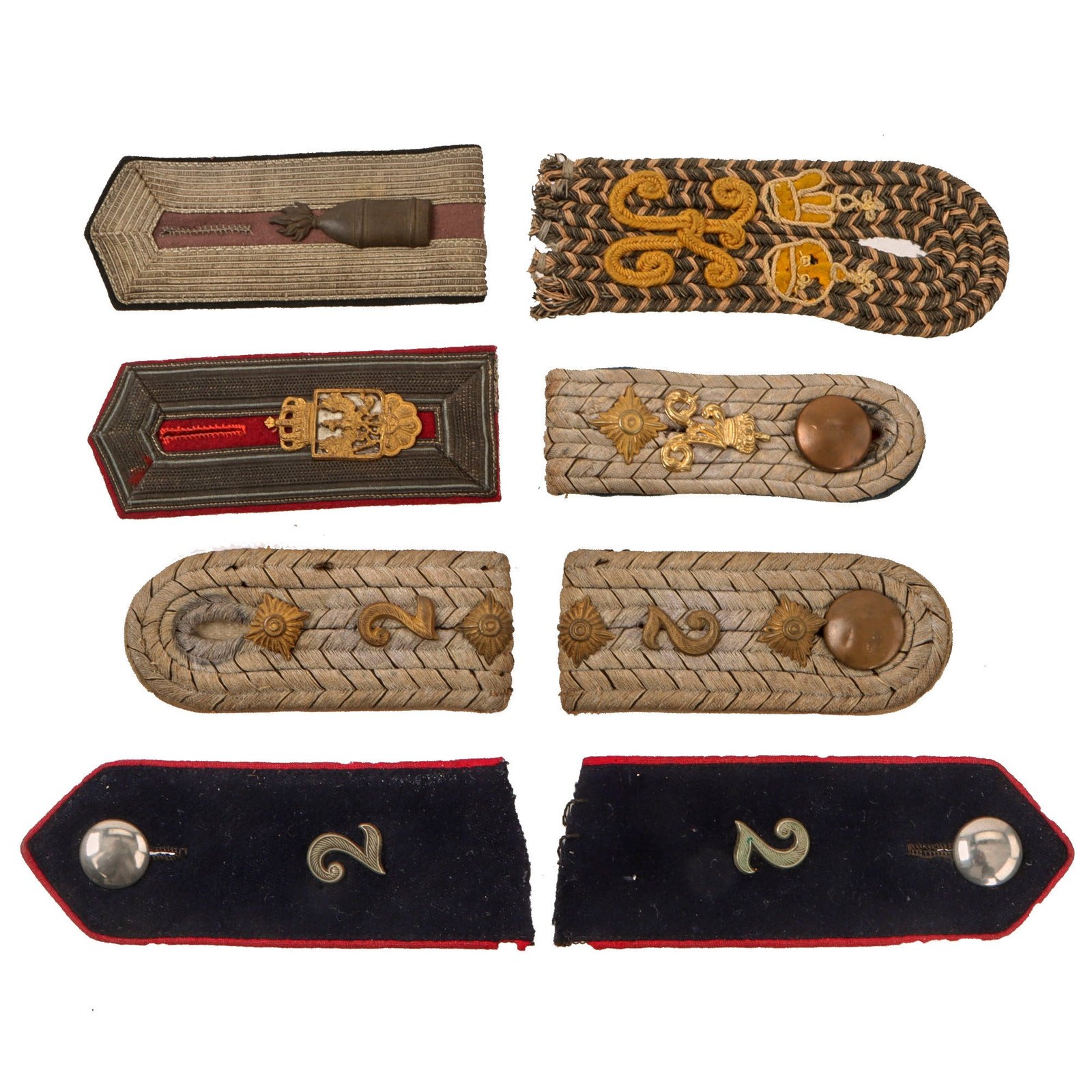 Original Imperial German WWI Regimental Shoulder Board Collection with Two Sets & Rare Infanterie-Regiment Nr. 63 Board - 8 Total