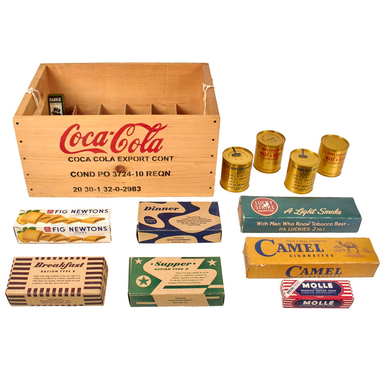 Original Film Prop Lot of Rations, Coca Cola Crate, and Personal Items As Used in HBO’s “The Pacific”