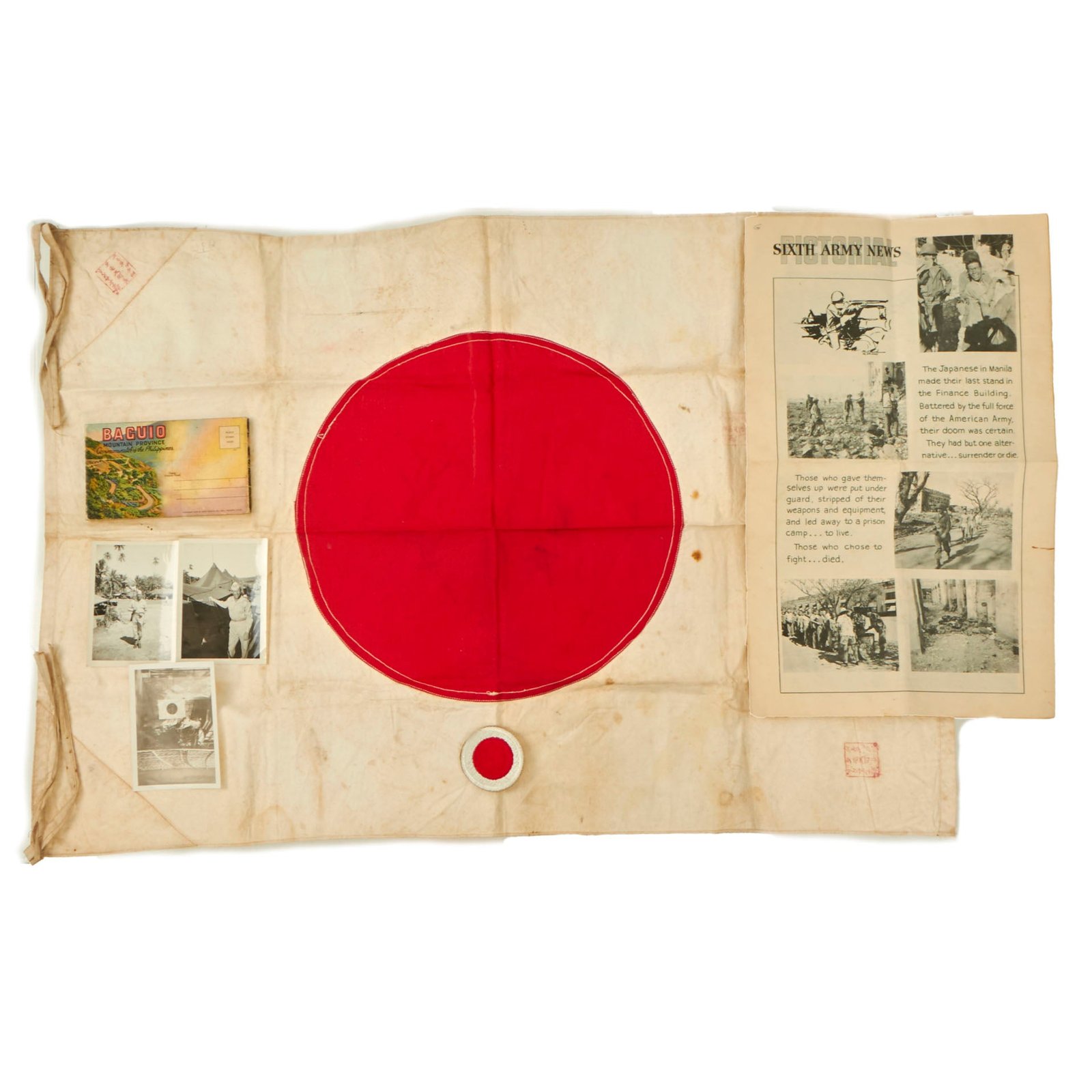 Buy Original U.S. WWII 37th Infantry Division PTO Photo & Captured Japanese Flag Group with Letter from Family & Patch - Sergeant Edward McGraw | Original Firearms Antique For Sale
