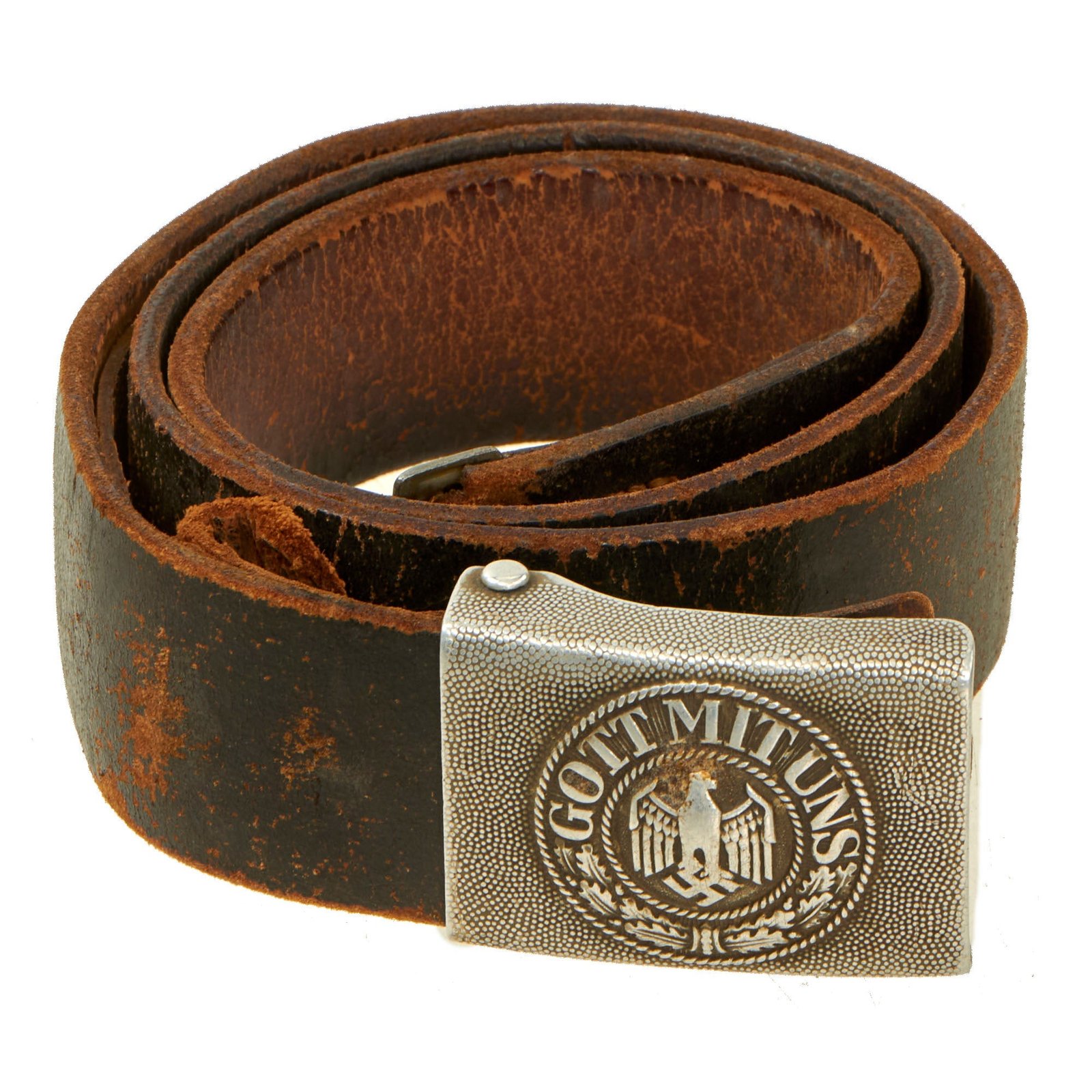 Buy Original German WWII Army Heer EM/NCO Leather Belt with Pebbled Aluminum Buckle by Dr. Franke & Co. of Lüdenscheid | Original Firearms Antique For Sale