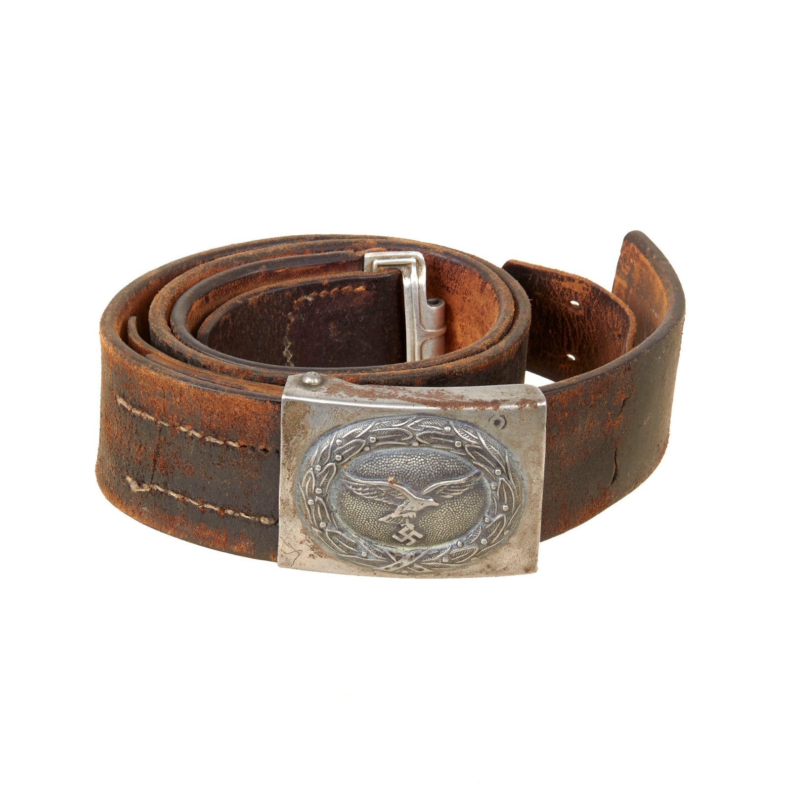 Buy Original German WWII Named Luftwaffe Leather Belt with Painted Steel Buckle by B. Haarmann of Lüdenscheid - Dated 1941 | Original Firearms Antique For Sale