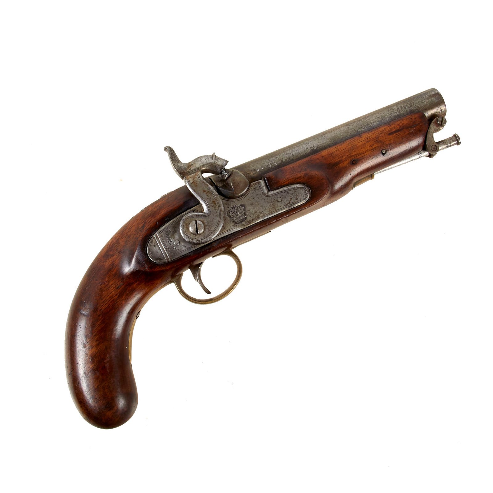 Buy Original British Sea Service Percussion Pistol by Barnes & Co of London with Belt Hook and Captured Ramrod - Circa 1840 | Original Firearms Antique For Sale