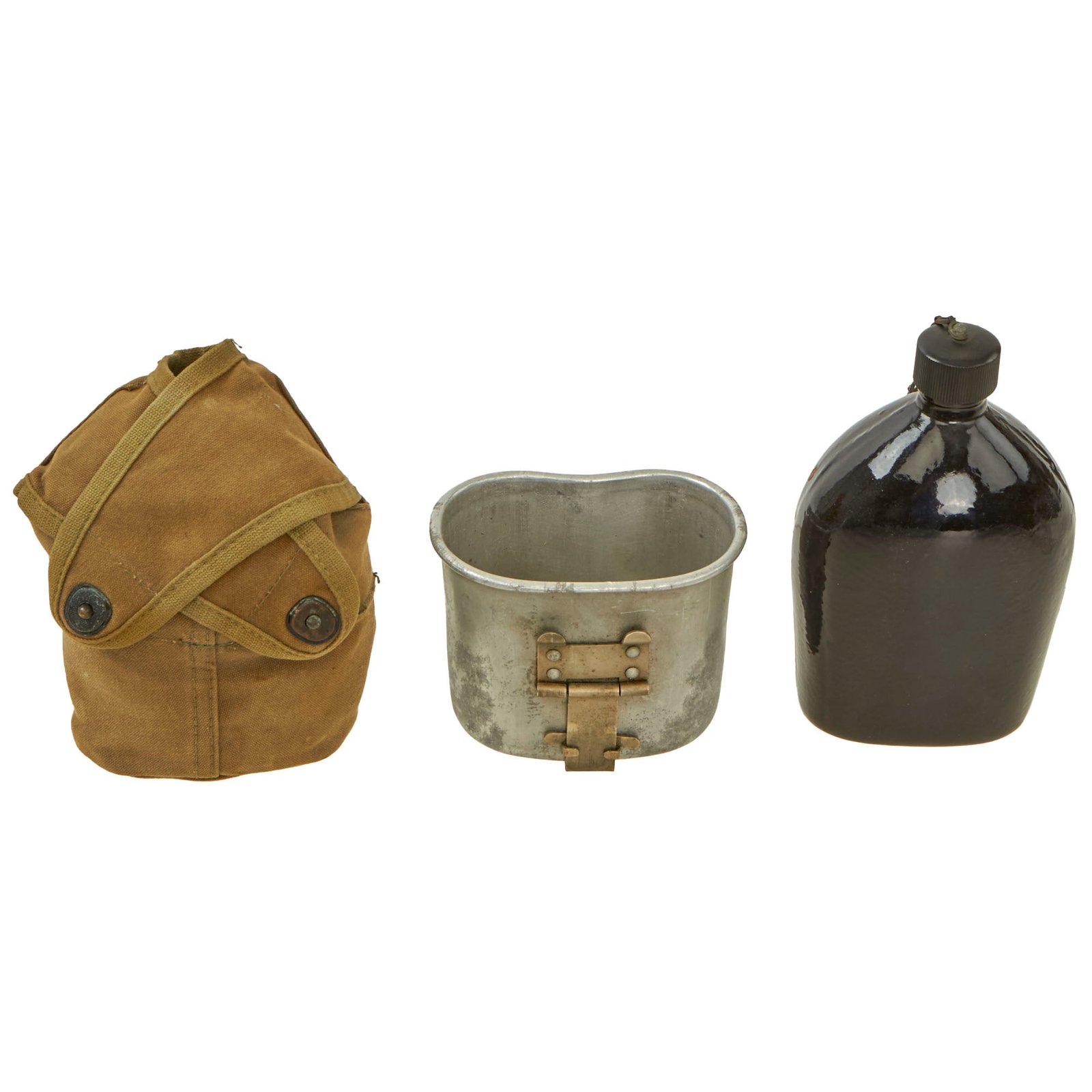 Buy Original U.S. WWII Rare M1942 Black Porcelain Enamel Canteen in 4th Pattern USMC Carrier with M1910 Cup | Original Firearms Antique For Sale