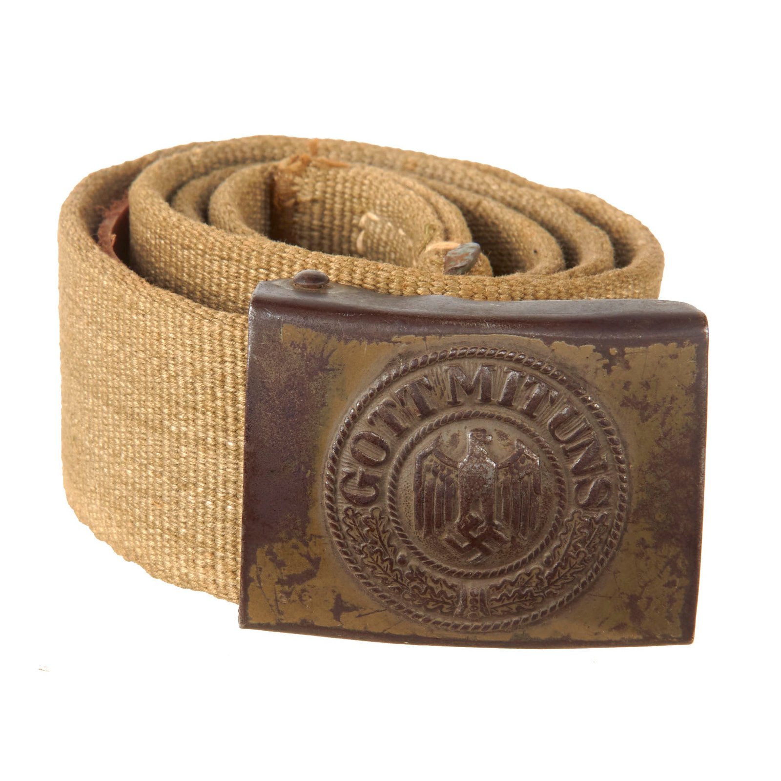 Original German WWII Rare Heer Army Tropical Afrikakorps DAK Web Belt with Painted Steel Buckle