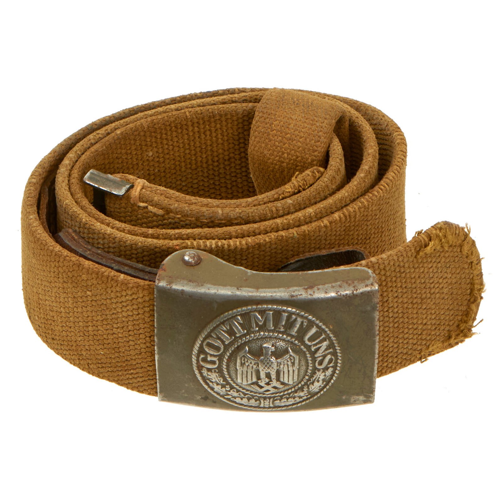 Buy Original German WWII Rare Tropical Afrikakorps DAK Web Belt with 1941 Dated Steel Buckle by Noelle & Hueck and Tropical D-Ring | Original Firearms Antique For Sale