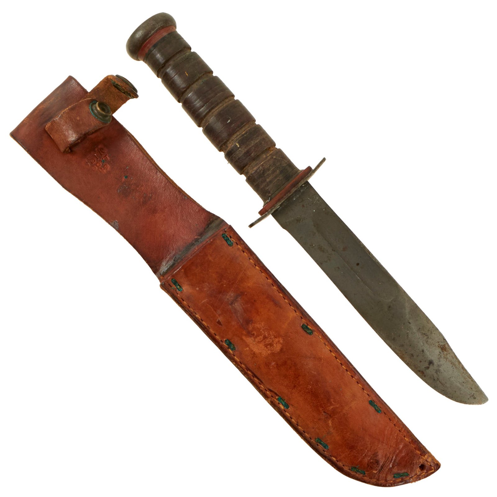 Buy Original U.S. WWII USMC Rare “Red Spacer” Mark 2 KA-BAR Fighting Knife by PAL with Boyt 1943-Dated Leather Scabbard | Original Firearms Antique For Sale
