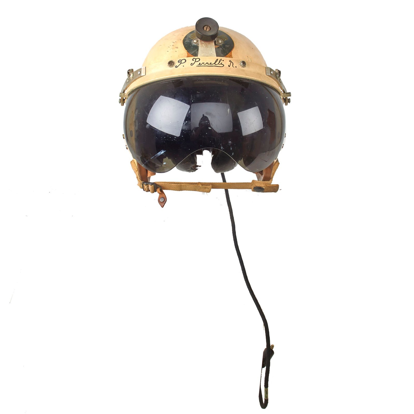 Buy Original U.S. Cold War Named Air Force Selby Shoe Co. P-4 Flying Helmet with Tinted Visor & USAF Decal - Perrelli | Original Firearms Antique For Sale