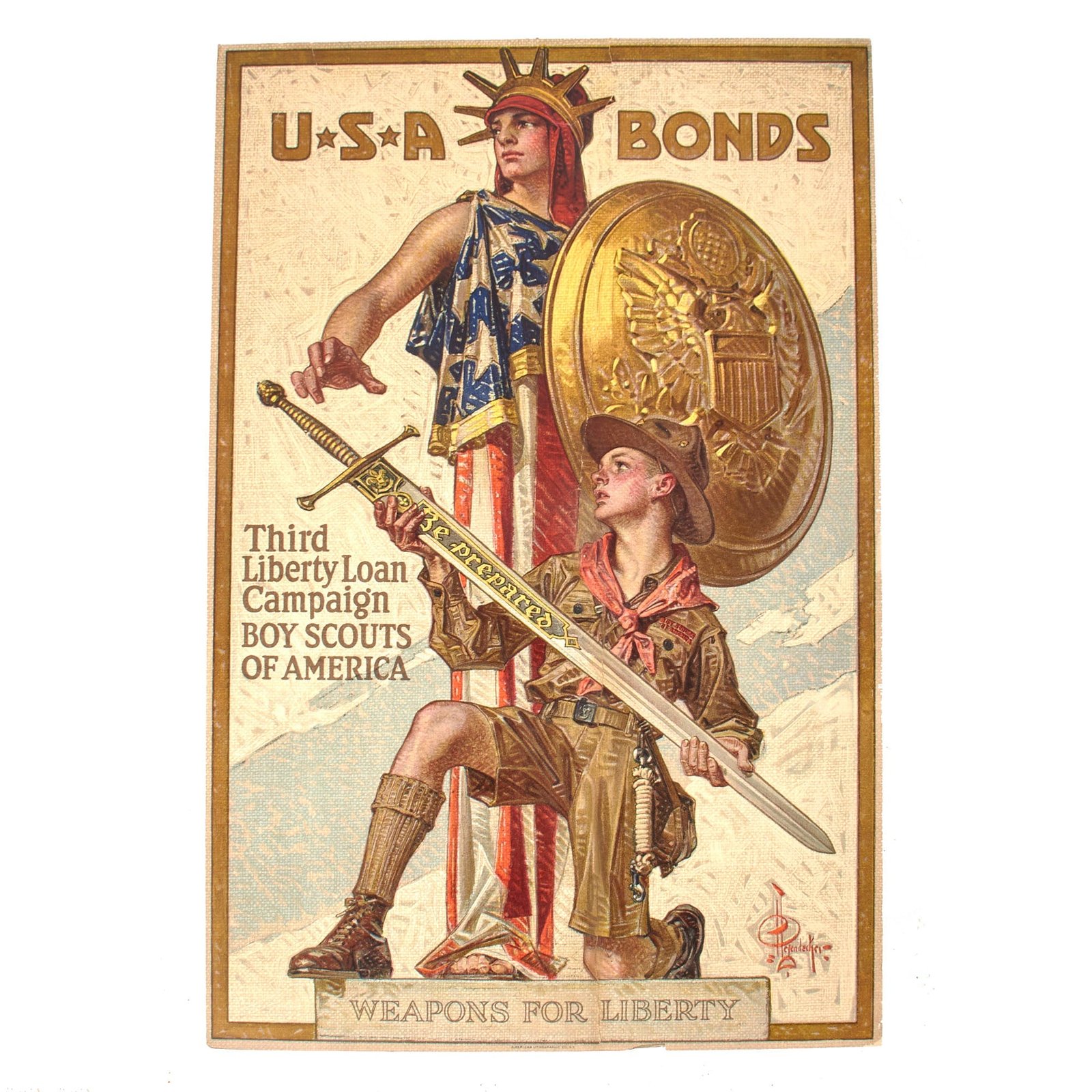 Buy Original U.S. WWI “Weapons for Liberty” Boy Scouts of America Propaganda Poster Mounted on Foamcore Board - Third Liberty Loan Campaign - 19½ x 29¾” | Original Firearms Antique For Sale