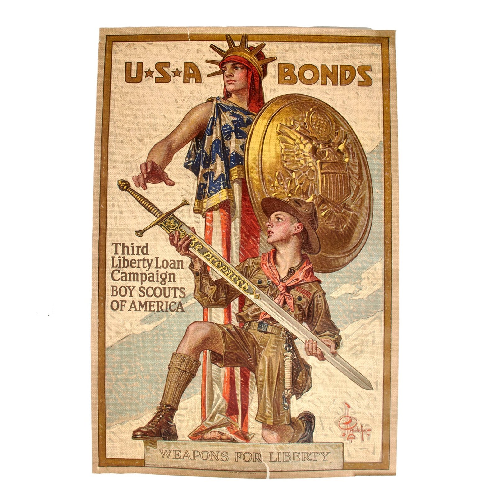 Buy Original U.S. WWI “Weapons for Liberty” Boy Scouts of America Propaganda Poster - Third Liberty Loan Campaign - 20 x 30” | Original Firearms Antique For Sale
