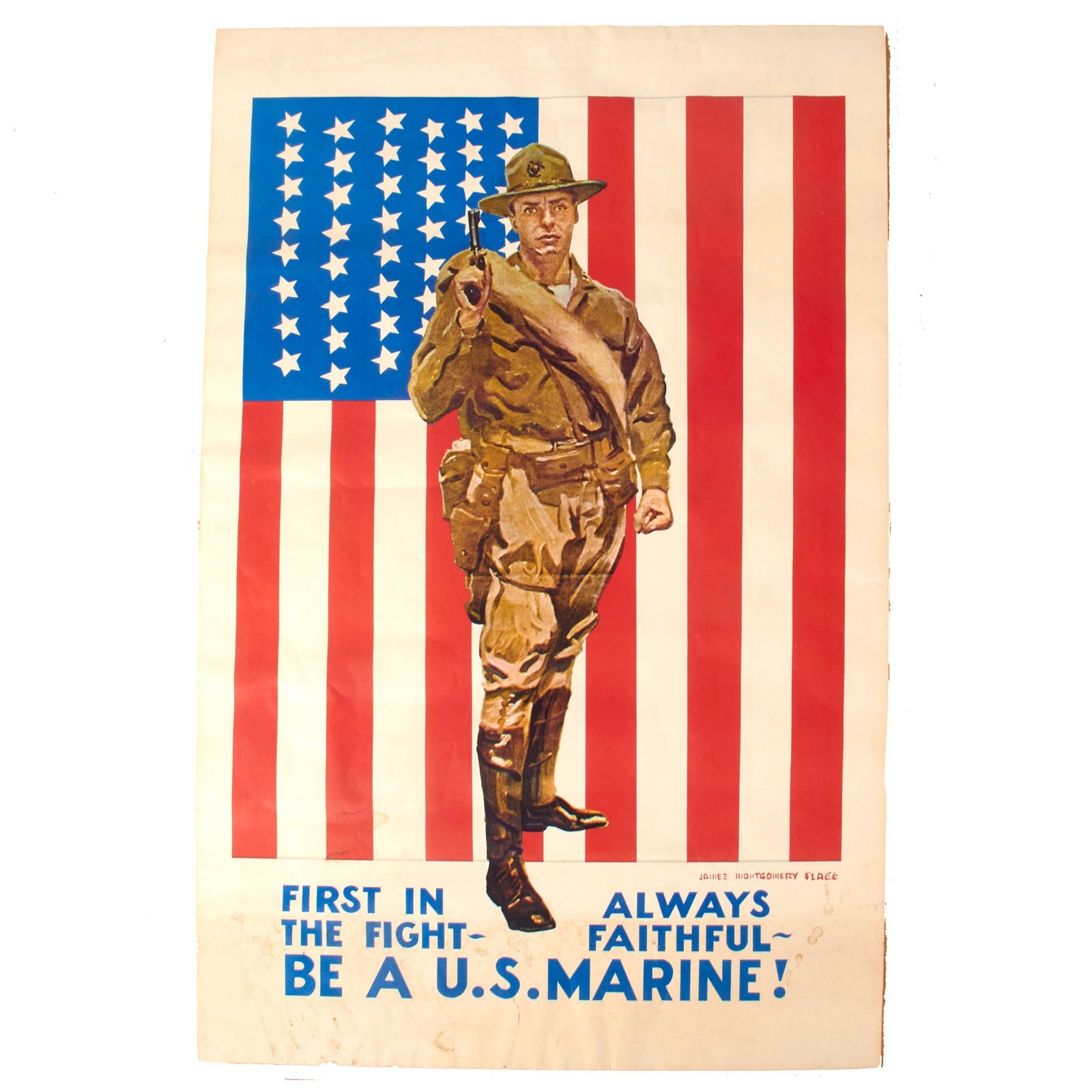 Buy Original U.S. WWI USMC “First in the Fight - Always Faithful - Be a U.S. Marine” Extremely Rare & Iconic Marine Corps Recruitment Poster - 23 x 35” | Original Firearms Antique For Sale